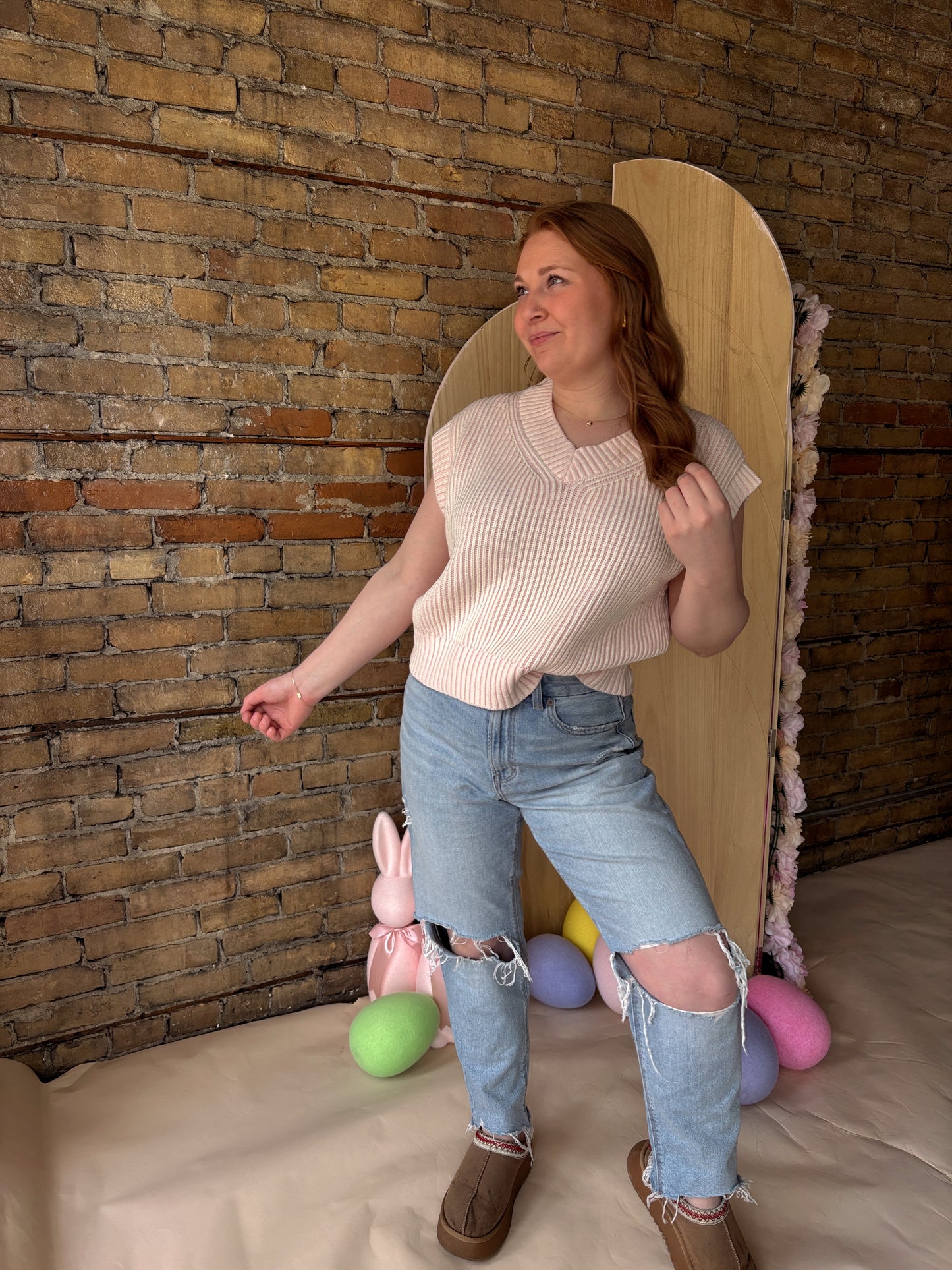 Pink Petal V-Neck Washed Sweater