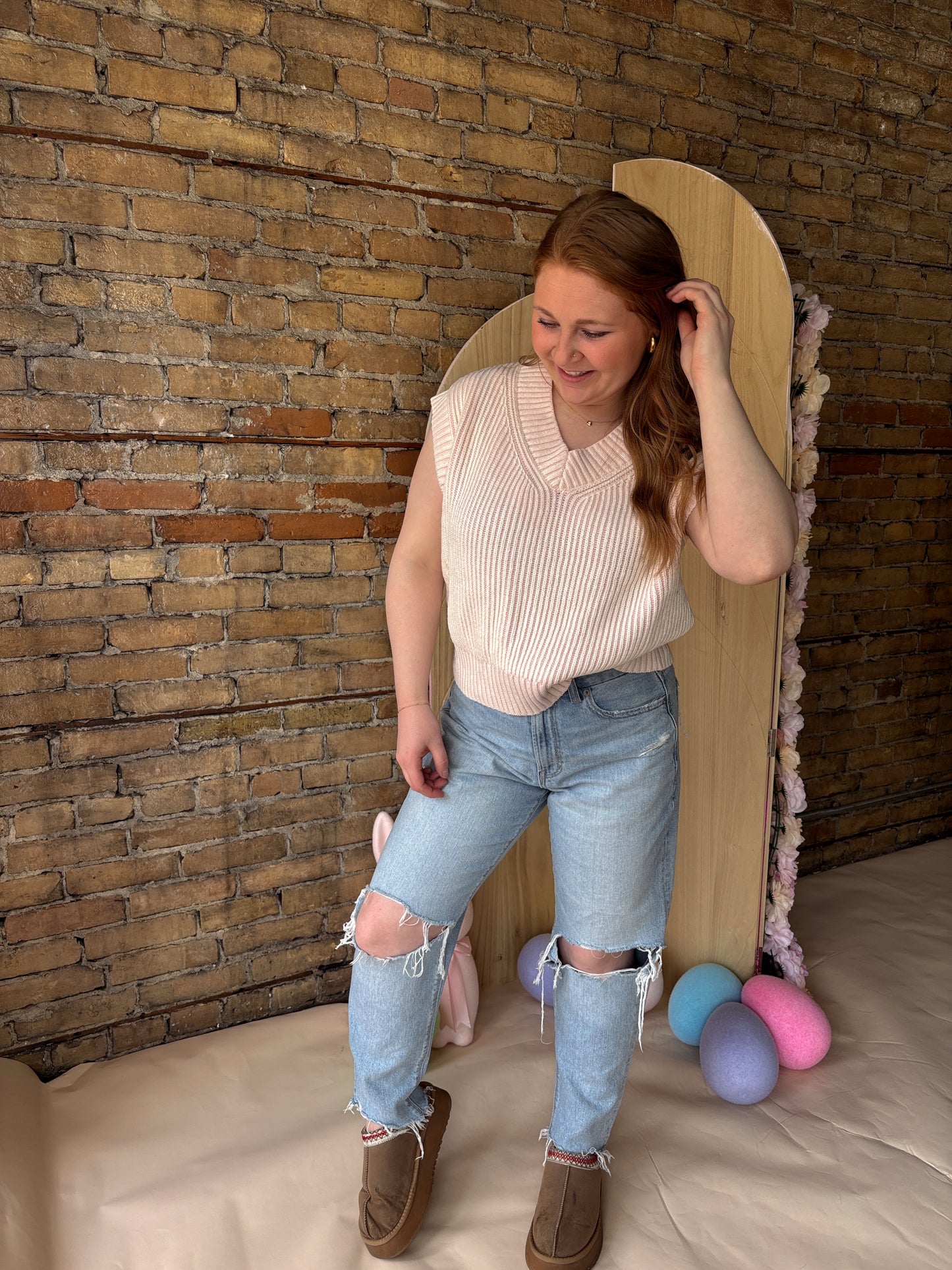 Pink Petal V-Neck Washed Sweater