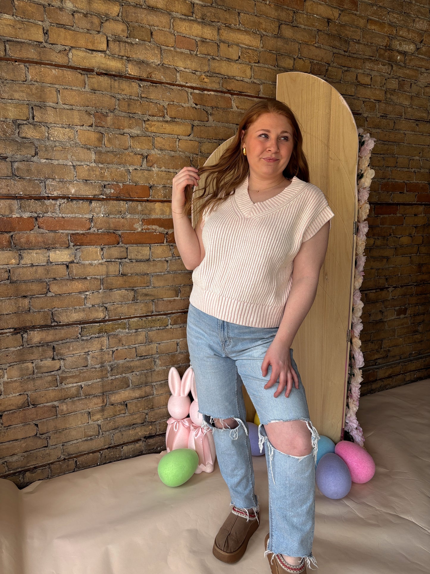 Pink Petal V-Neck Washed Sweater