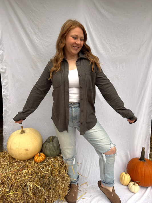 Light Weight Button Up - Dark Grey