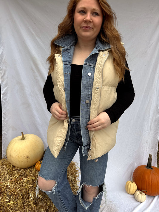 Denim Layered Puffer Vest