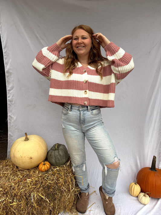 Mauve Striped Cardigan
