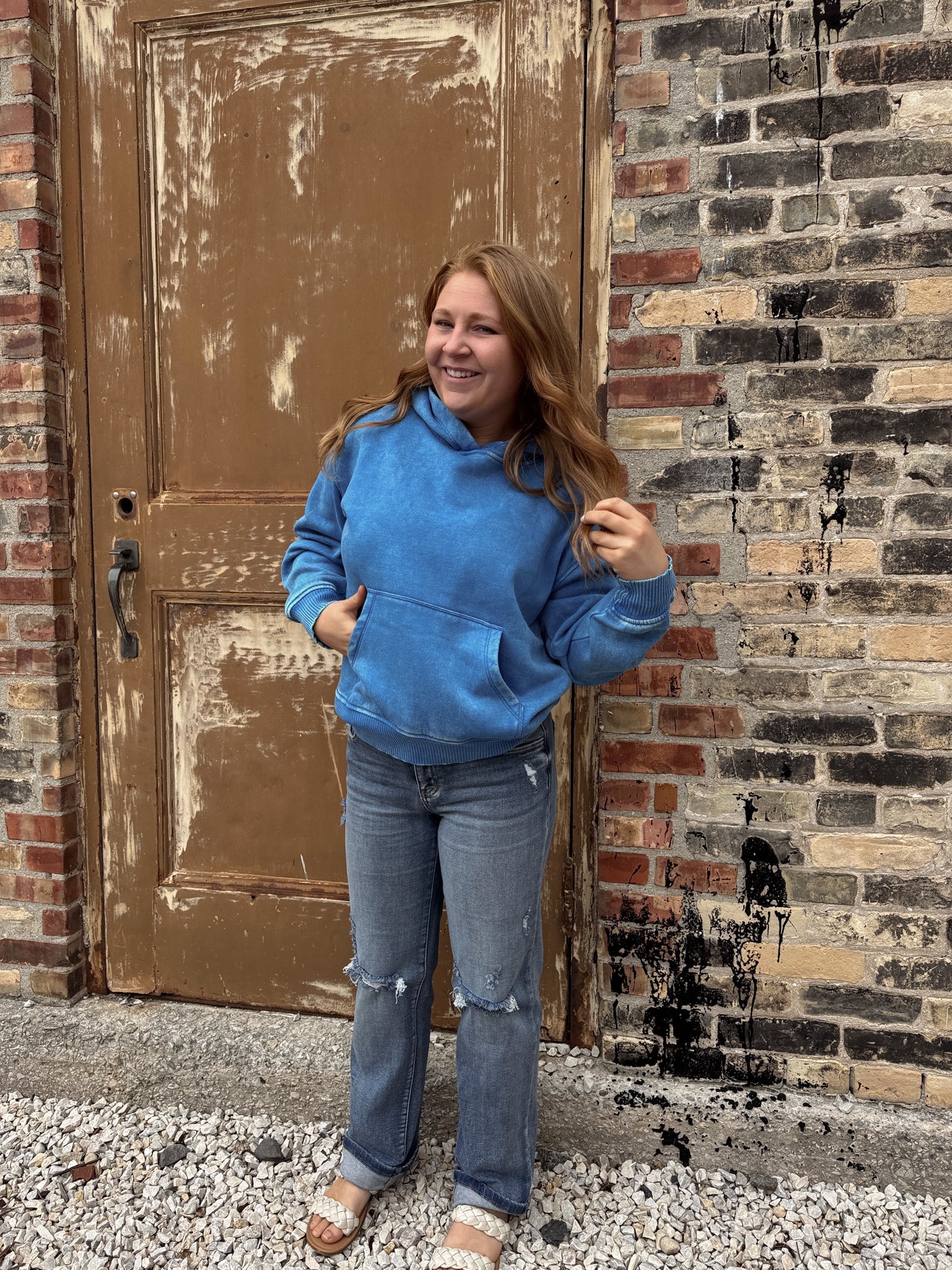 Ocean Blue Acid Wash Hoodie