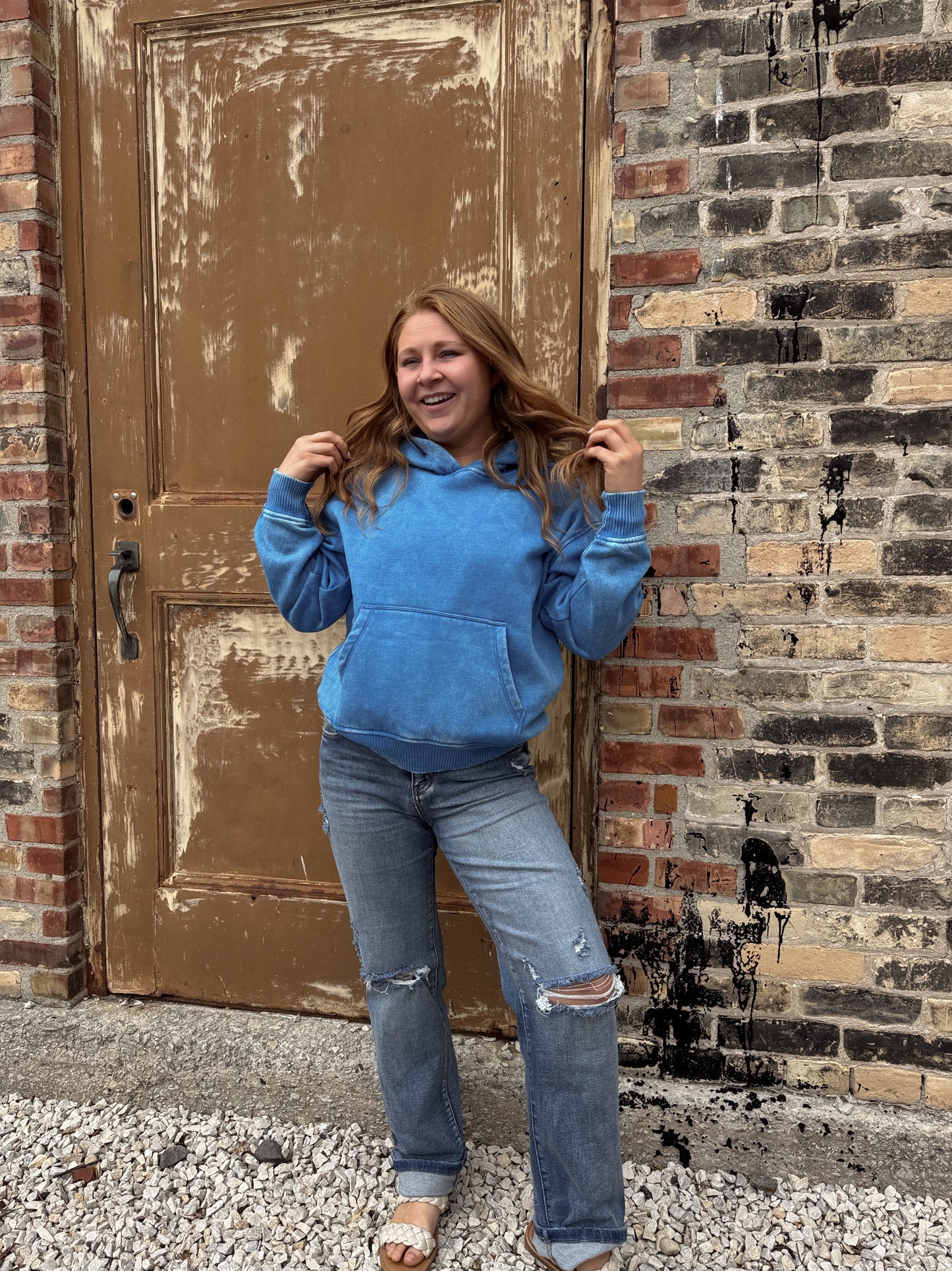 Ocean Blue Acid Wash Hoodie