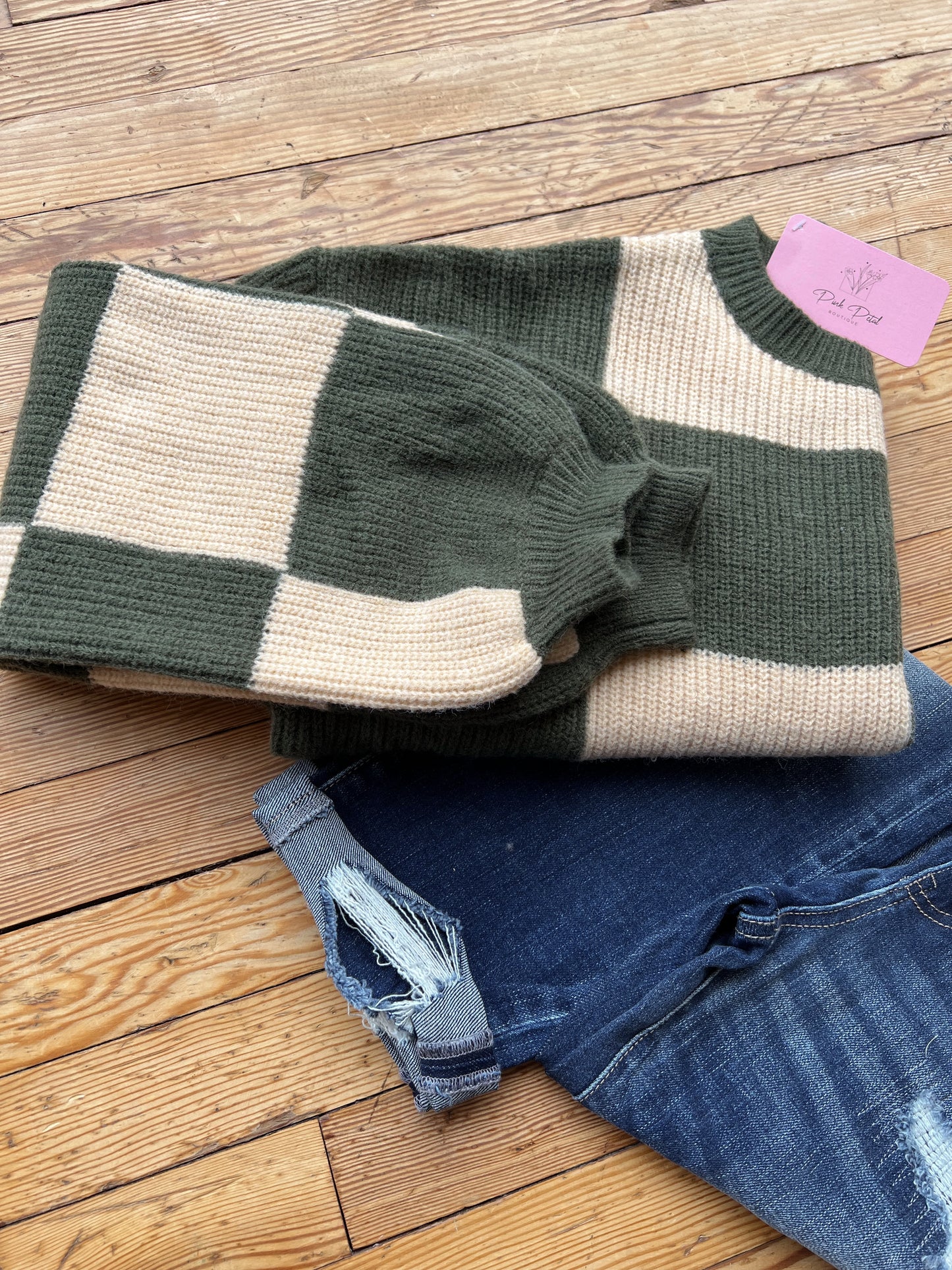 Olive Sand Checkered Sweater