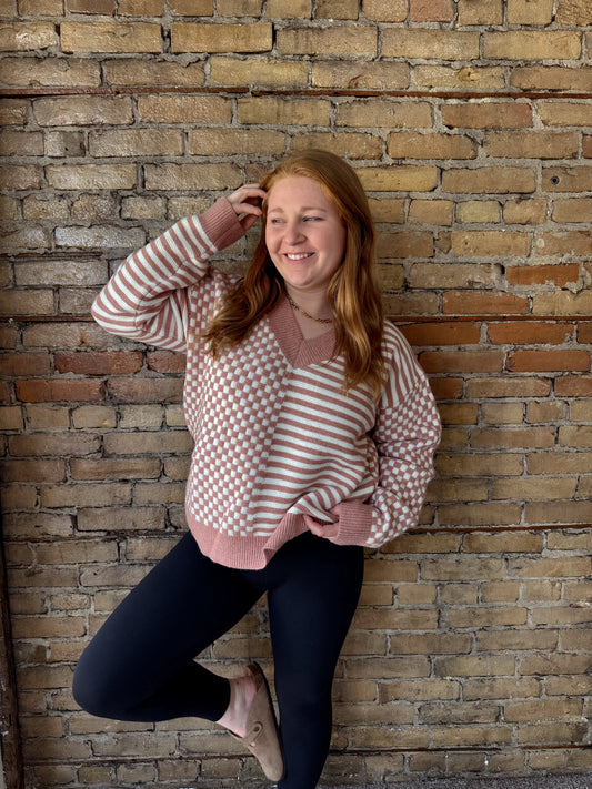 Checkered Striped Sweater