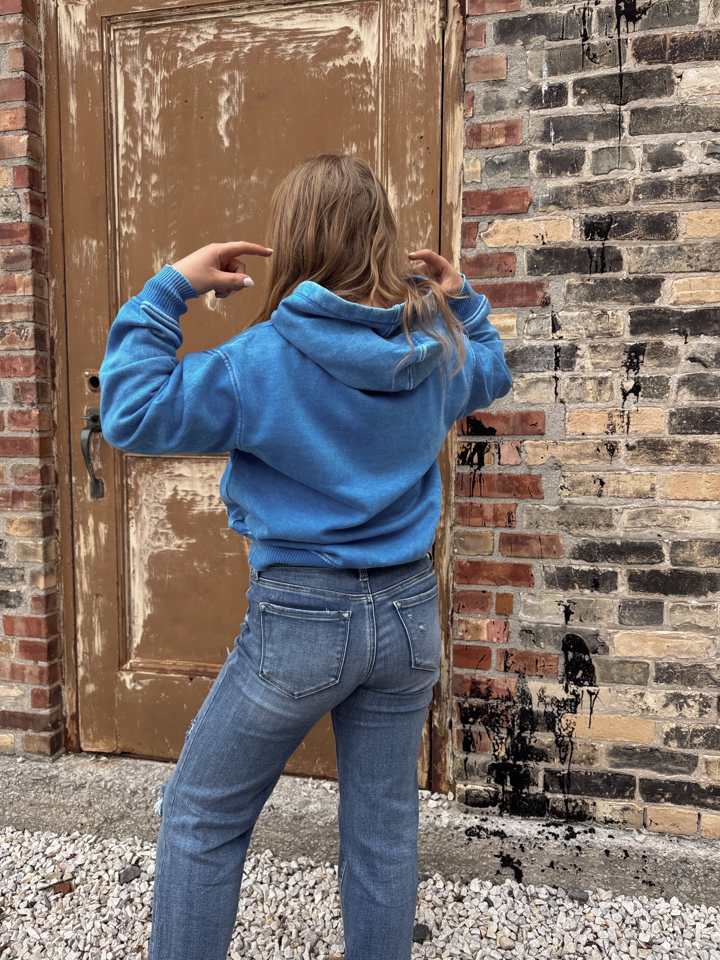 Ocean Blue Acid Wash Hoodie