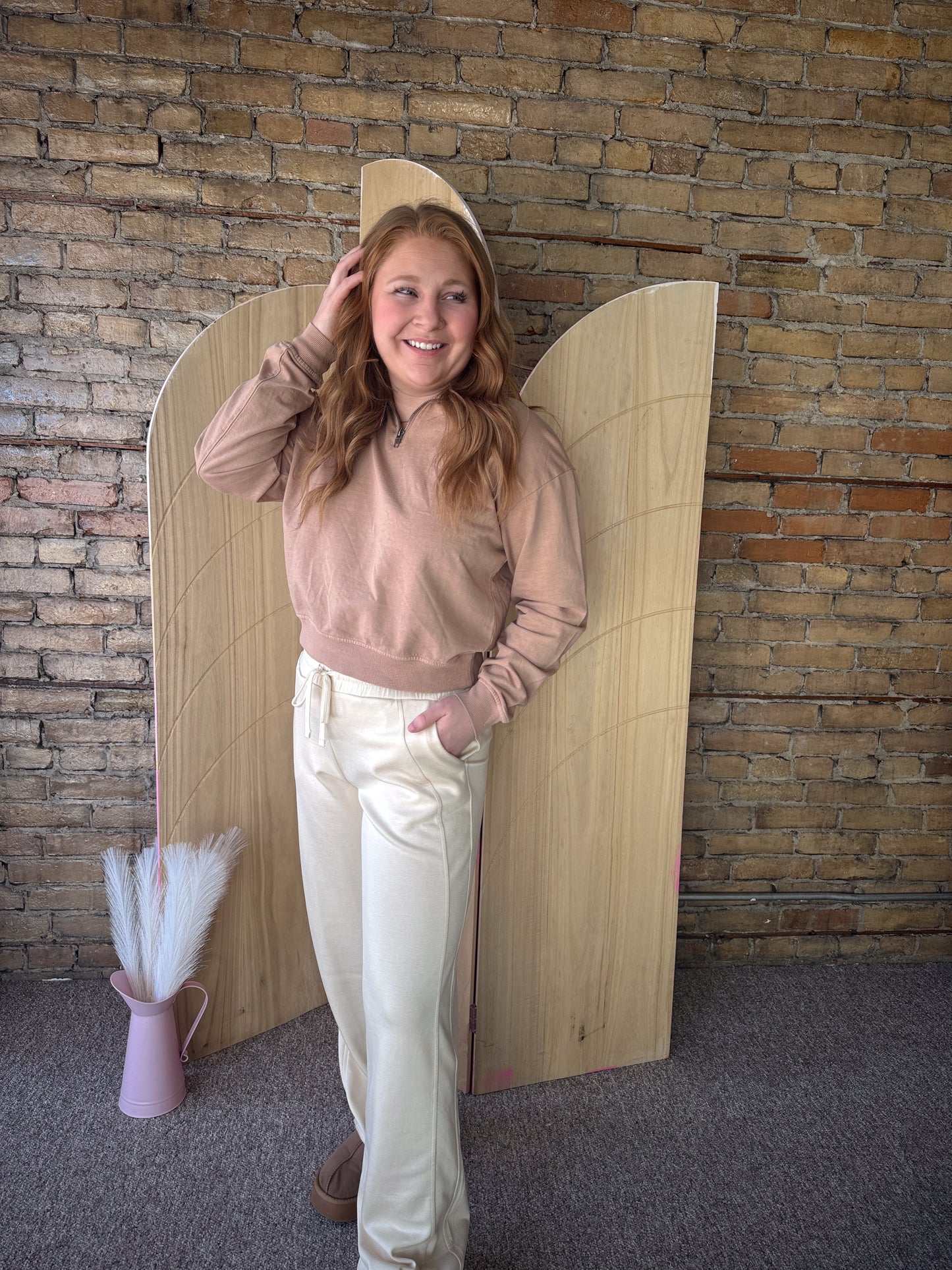 Long Sleeve Half Zip - Taupe