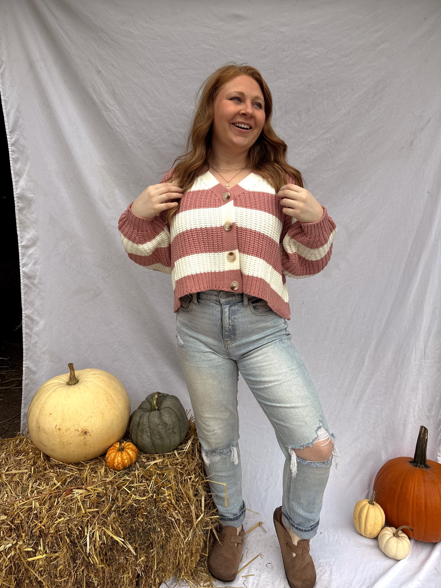 Mauve Striped Cardigan