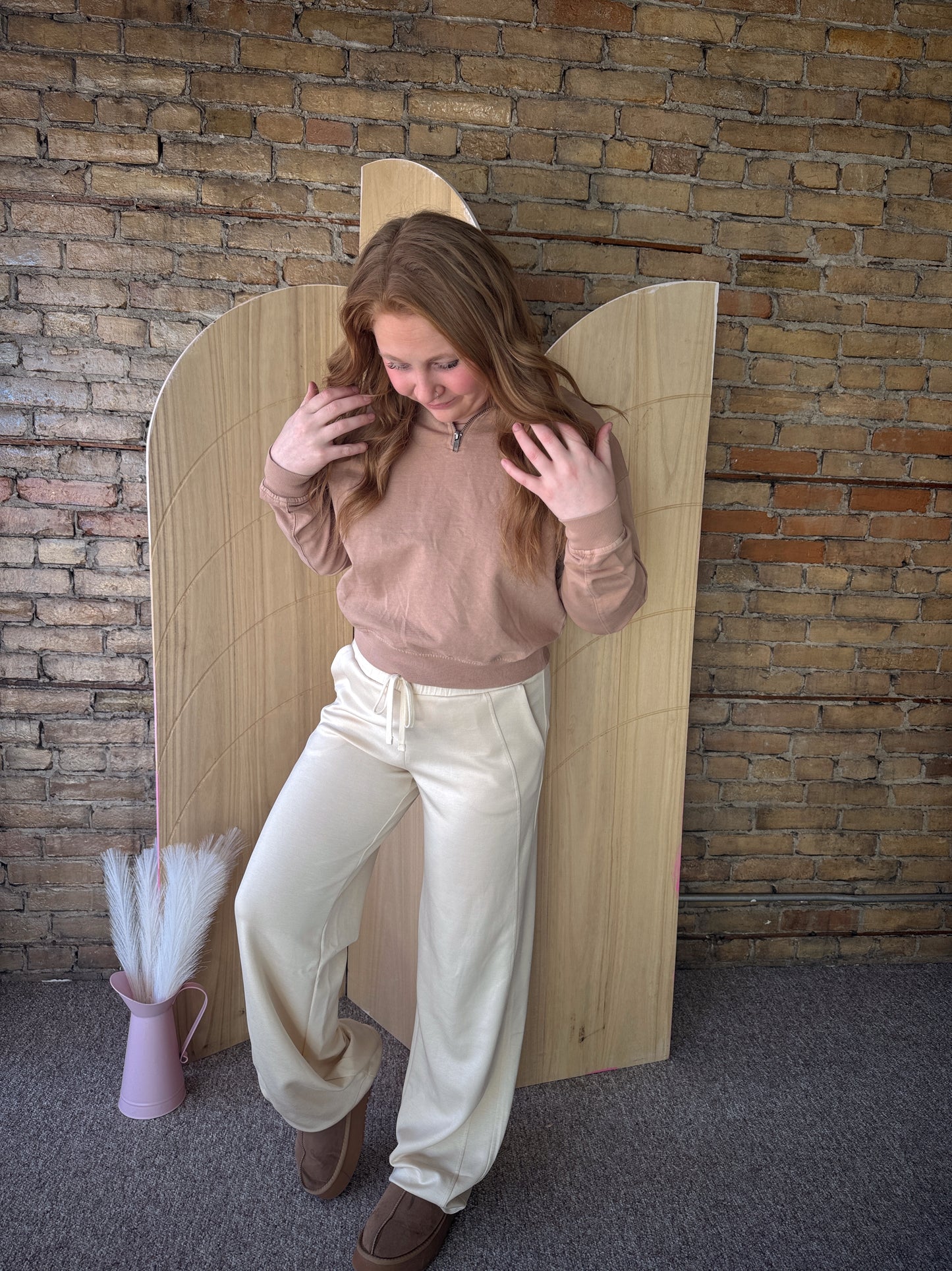 Long Sleeve Half Zip - Taupe
