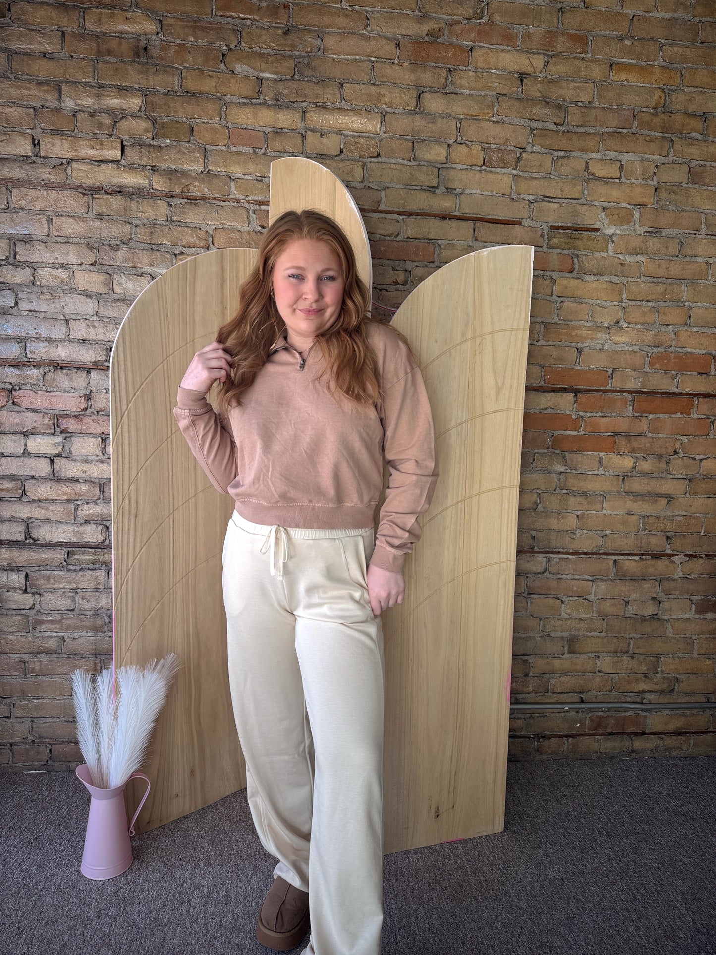 Long Sleeve Half Zip - Taupe
