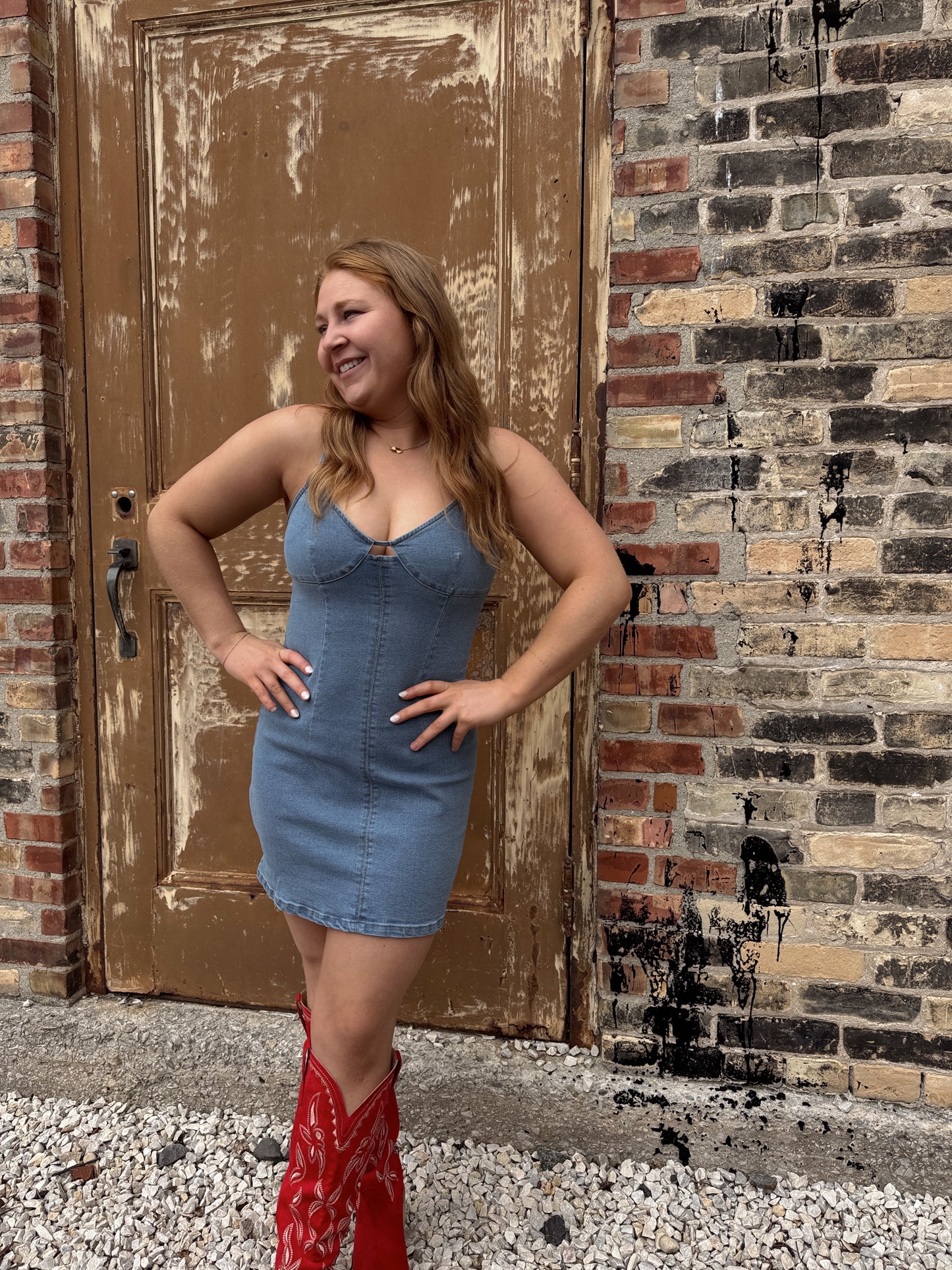 Keyhole Denim Dress