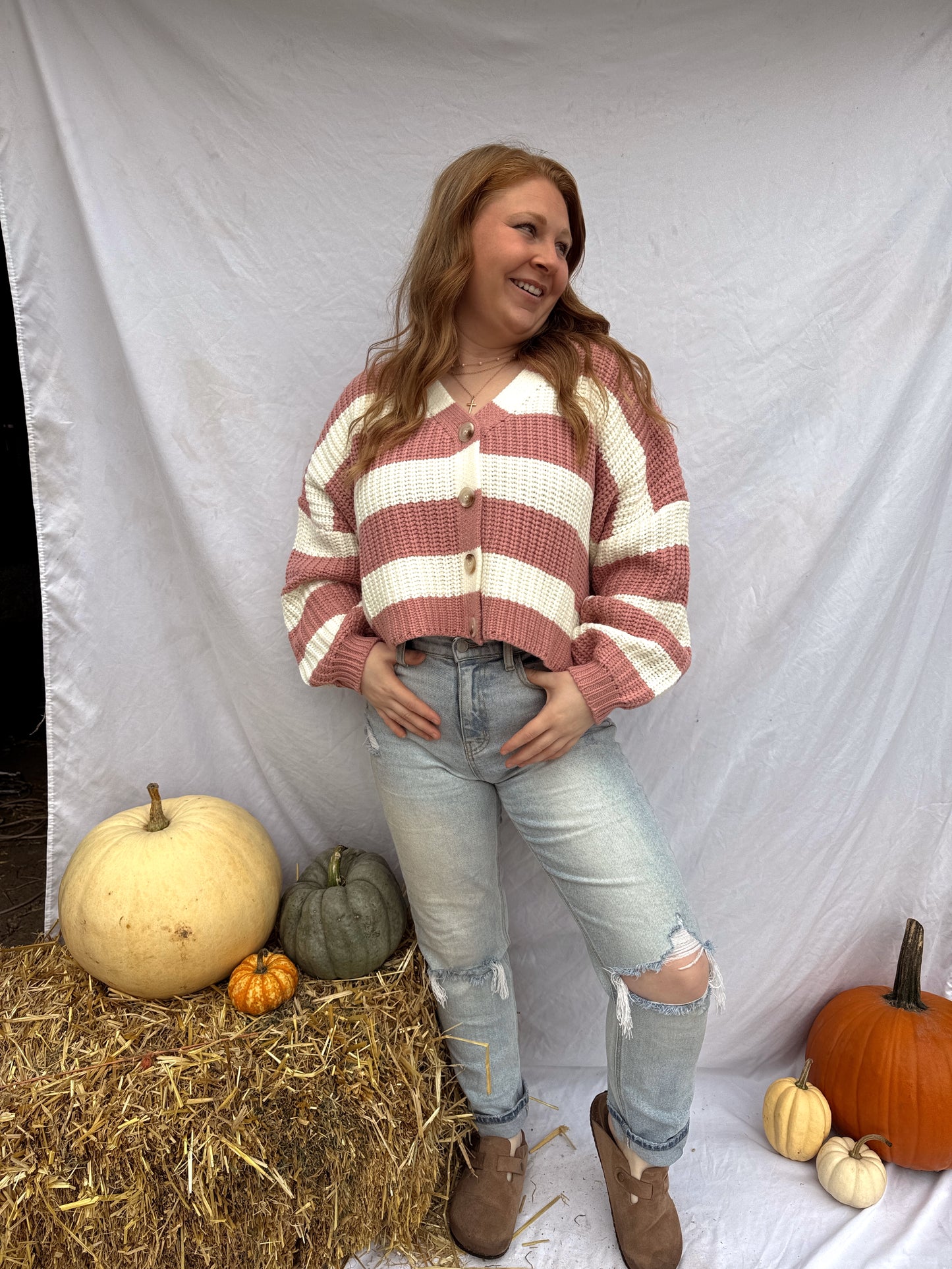 Mauve Striped Cardigan