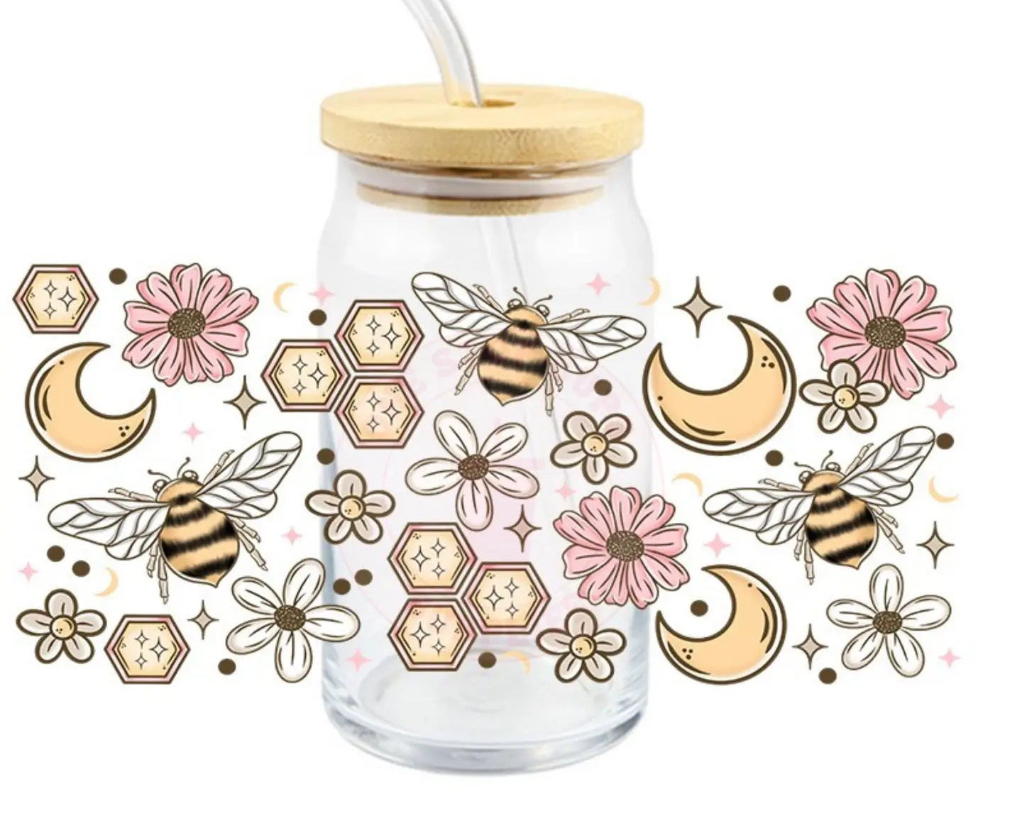 Bee & Flower Glass Cup