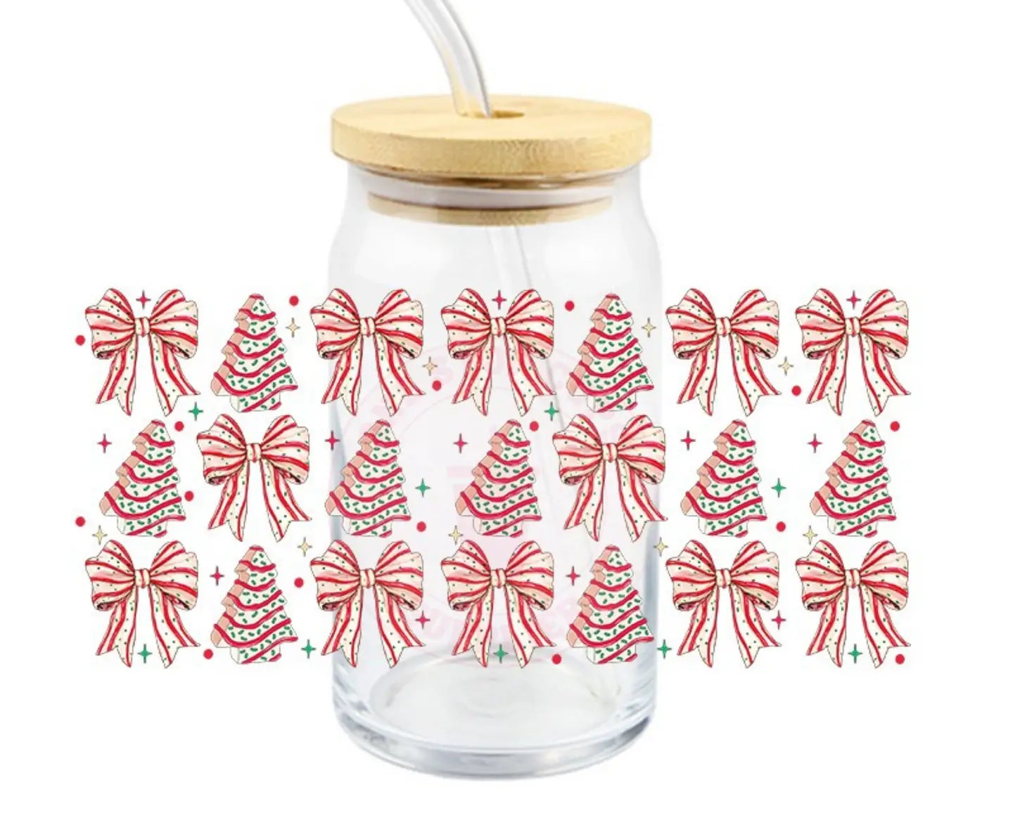 Christmas Tree & Bows Glass Cup