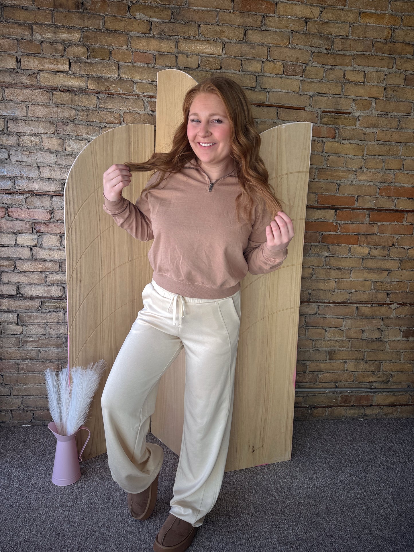 Long Sleeve Half Zip - Taupe