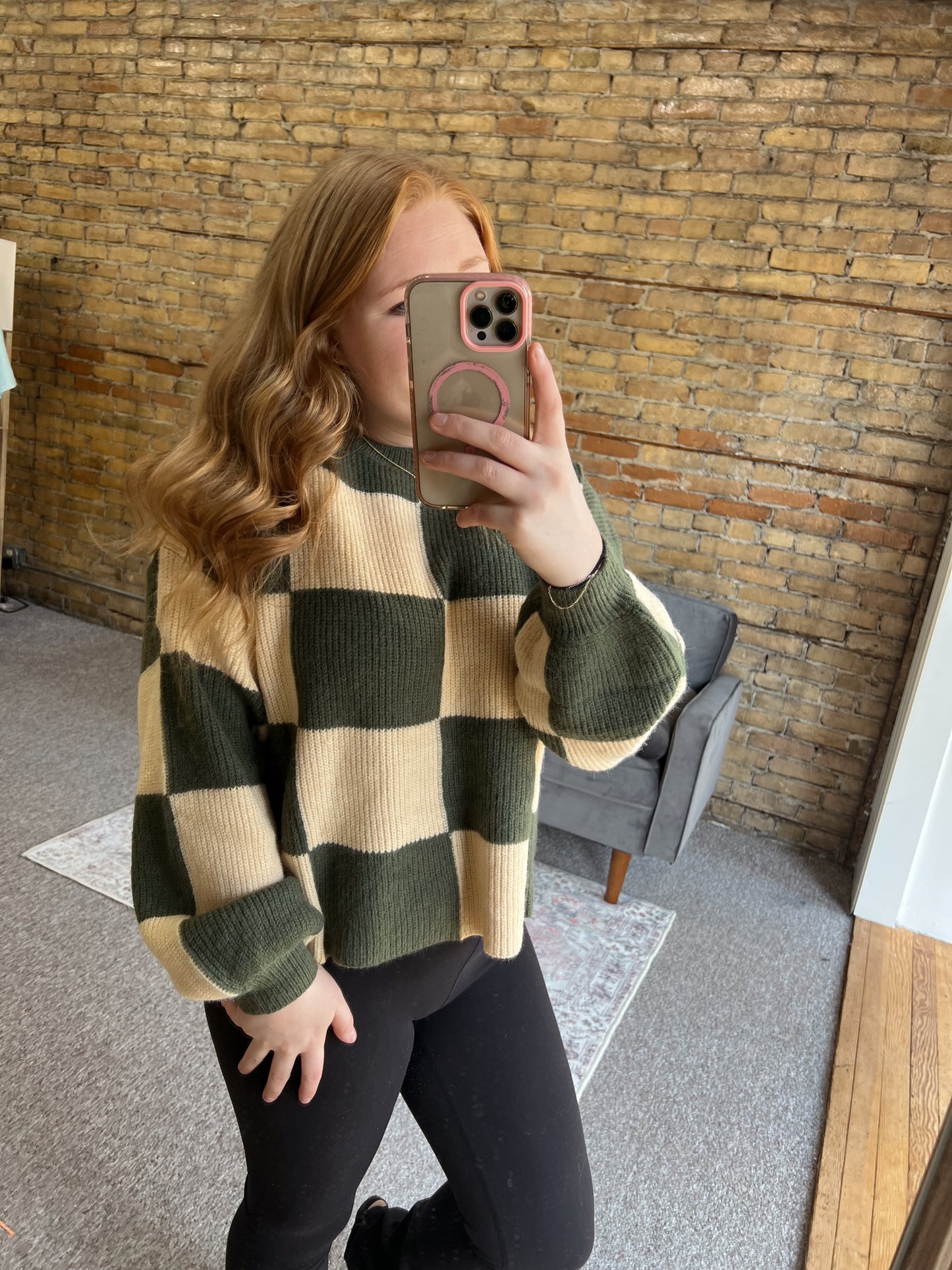 Olive Sand Checkered Sweater
