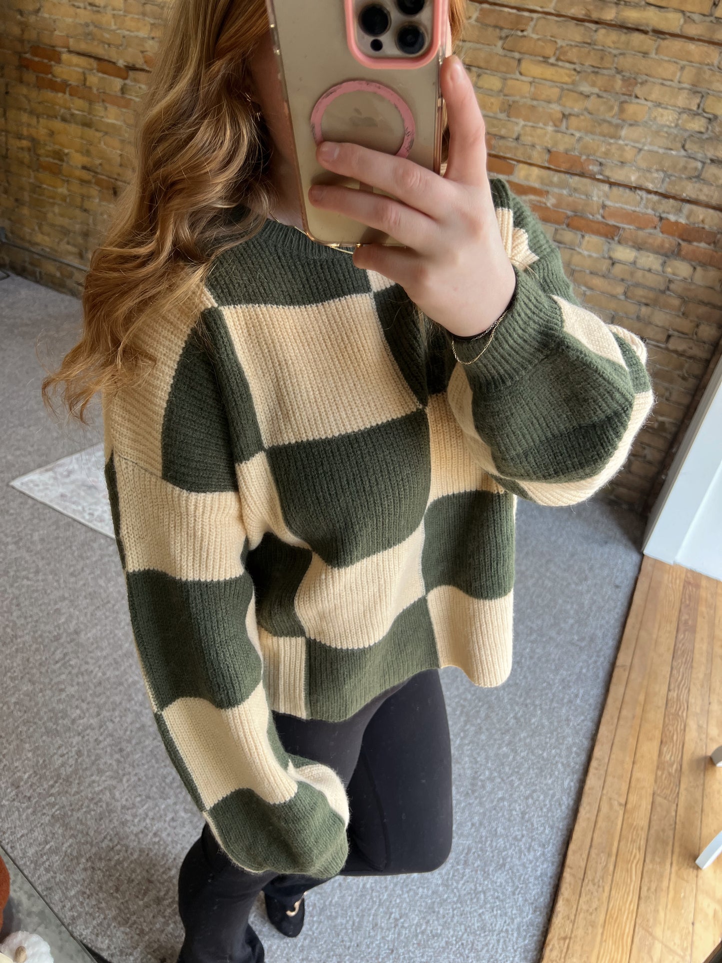 Olive Sand Checkered Sweater