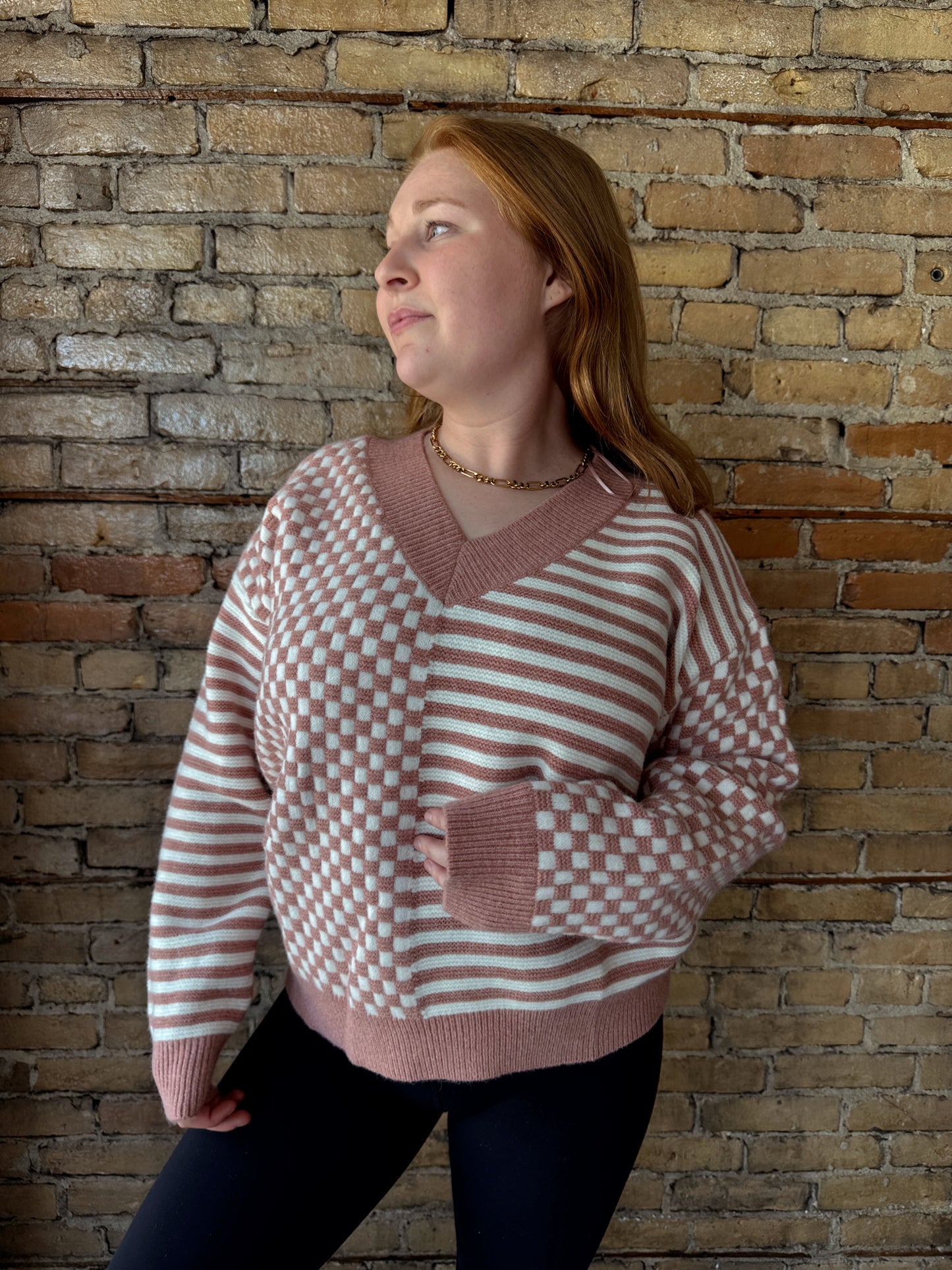 Checkered Striped Sweater