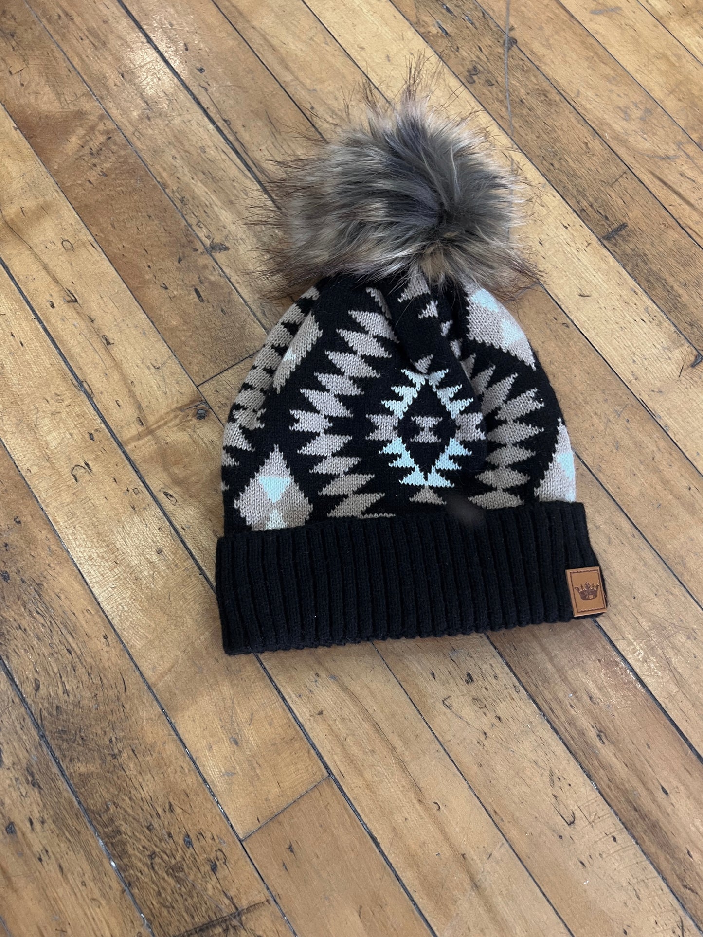 Black, White, & Tan Pom Hat