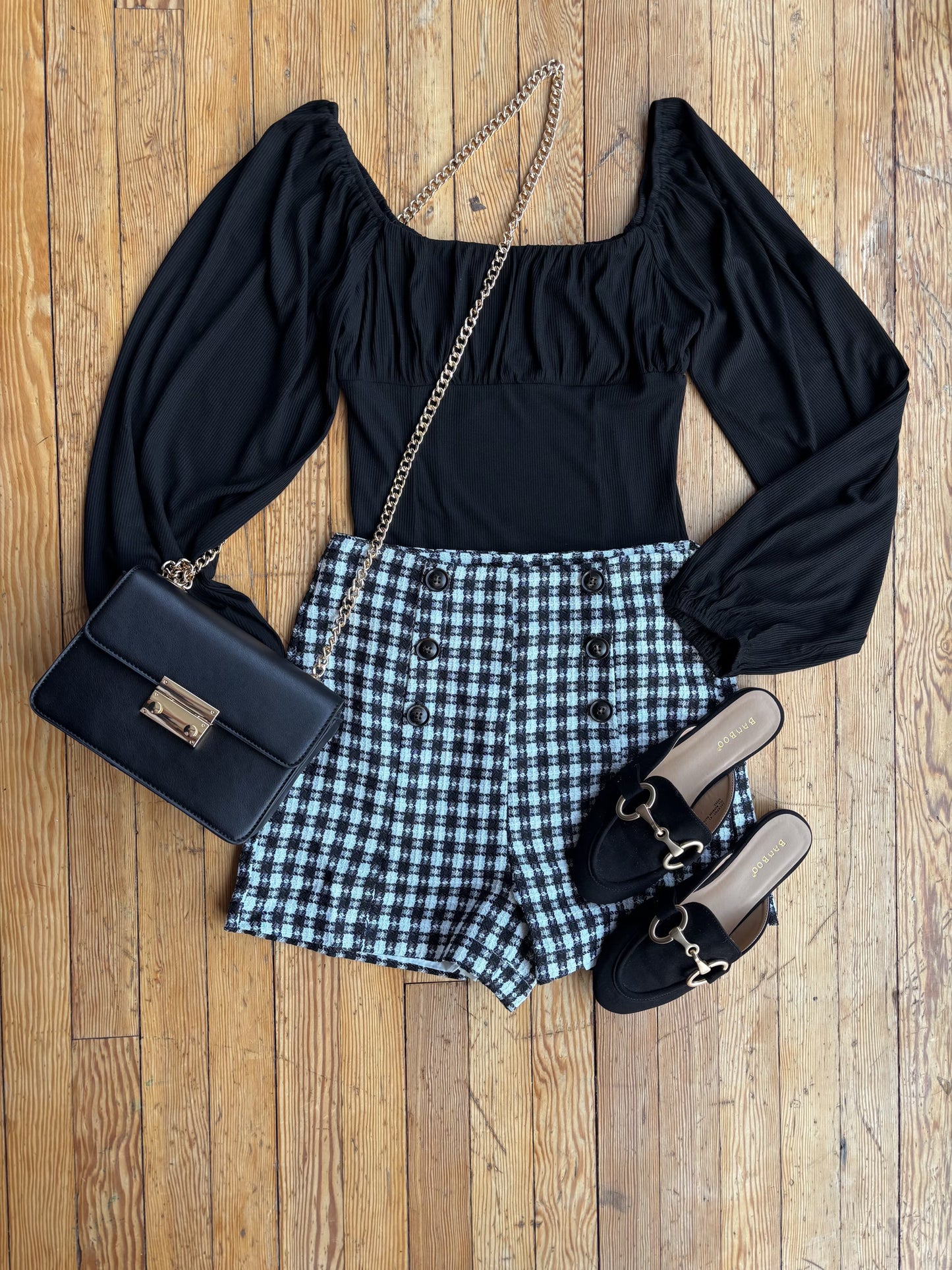 Plaid Button Detail Shorts