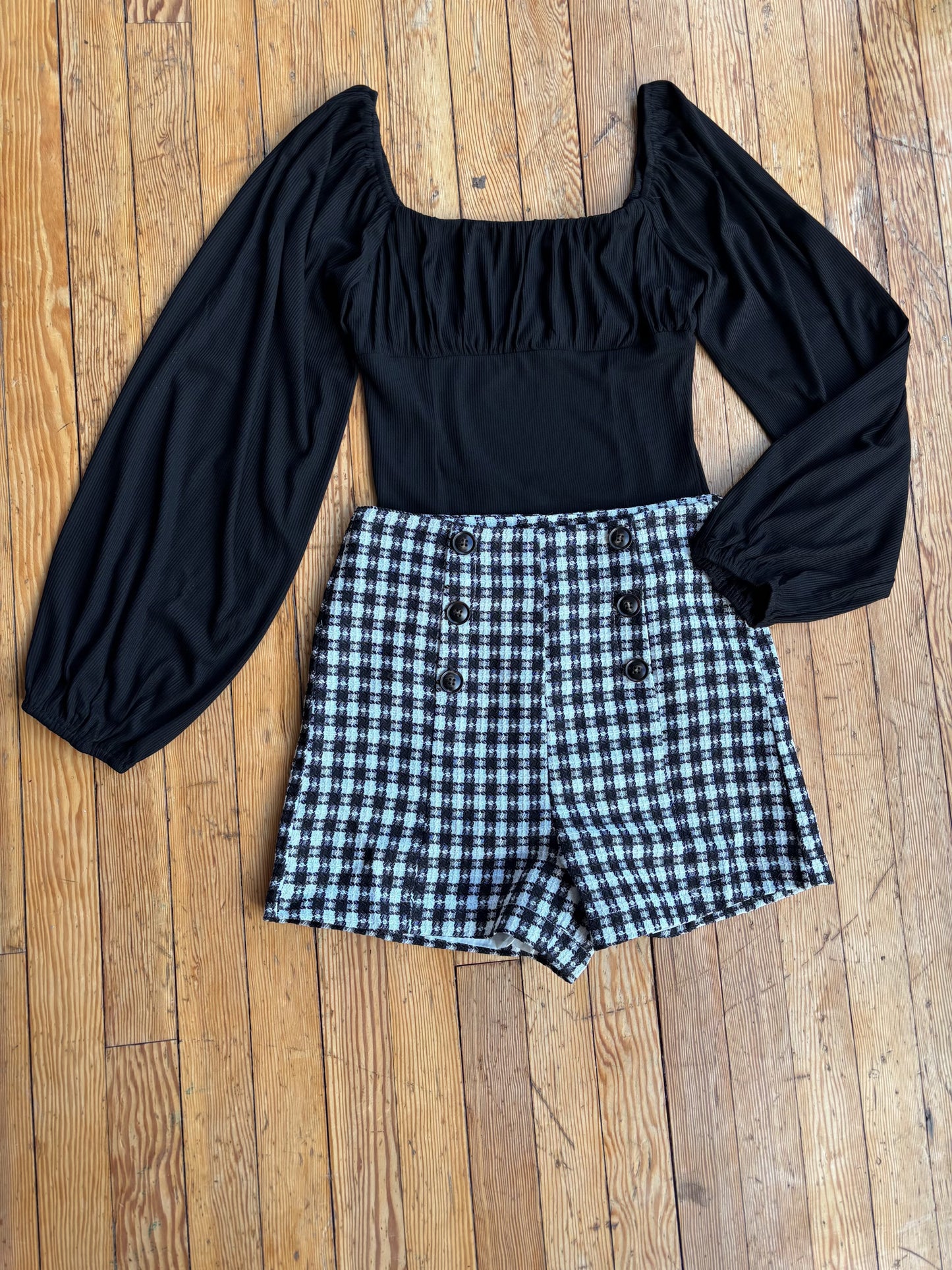 Plaid Button Detail Shorts