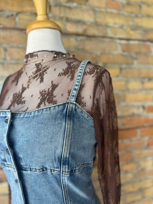Lace Mesh Top - Brown