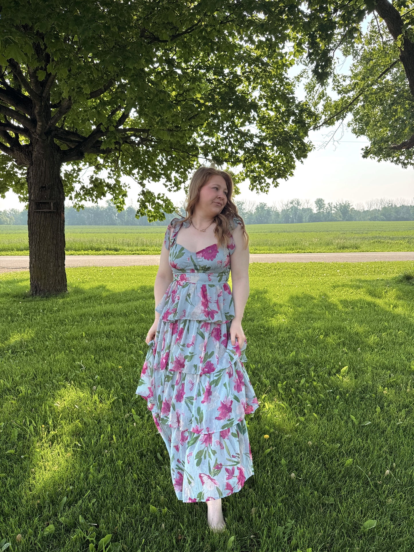 Dusty Blue Floral Midi Dress