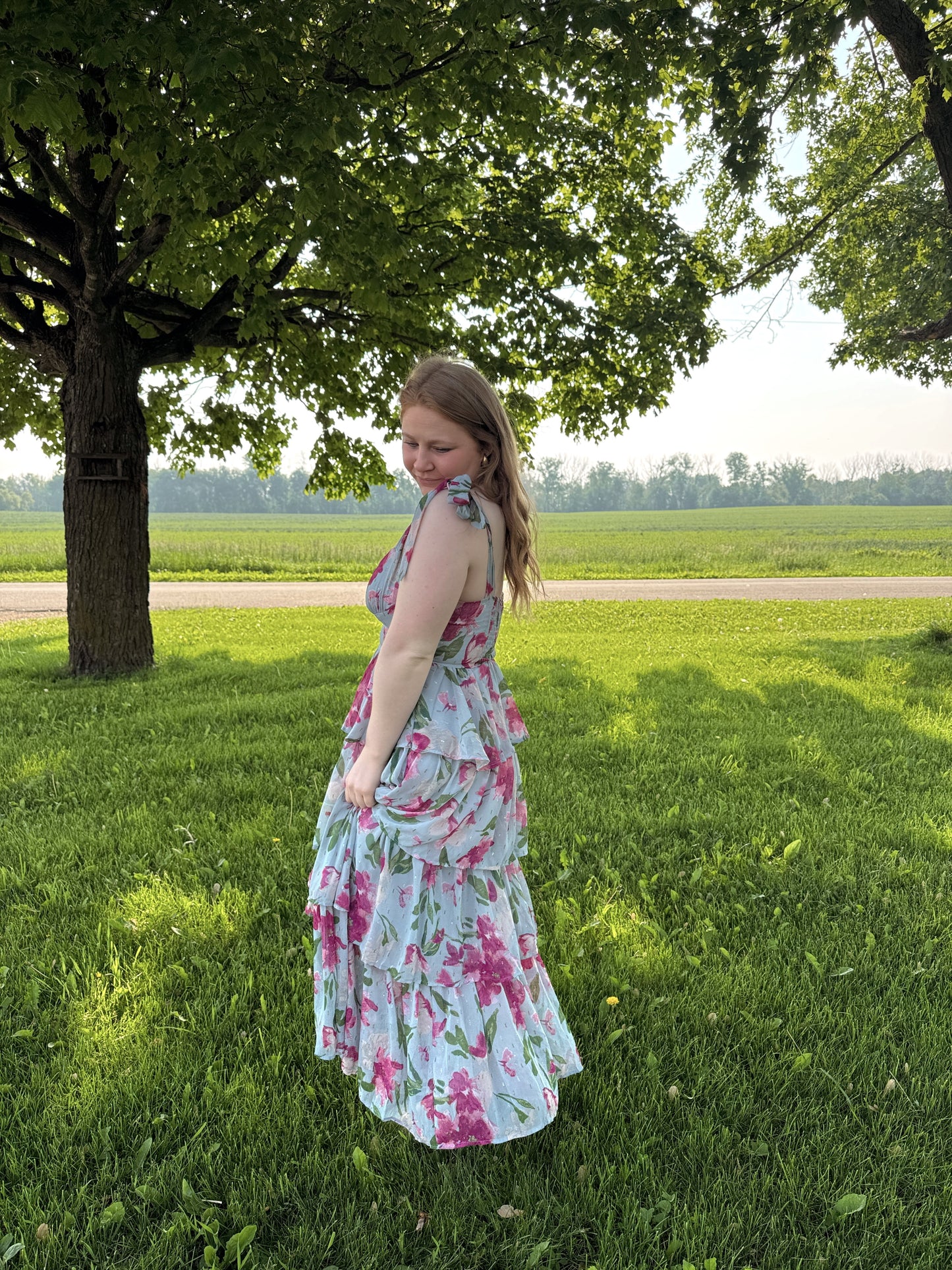 Dusty Blue Floral Midi Dress