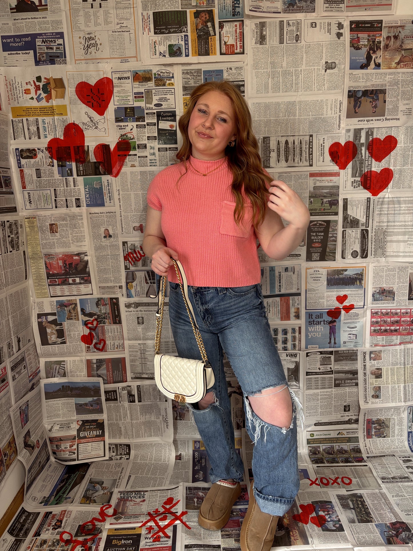 Love Bird Cropped Mock Neck Sweater-Pink