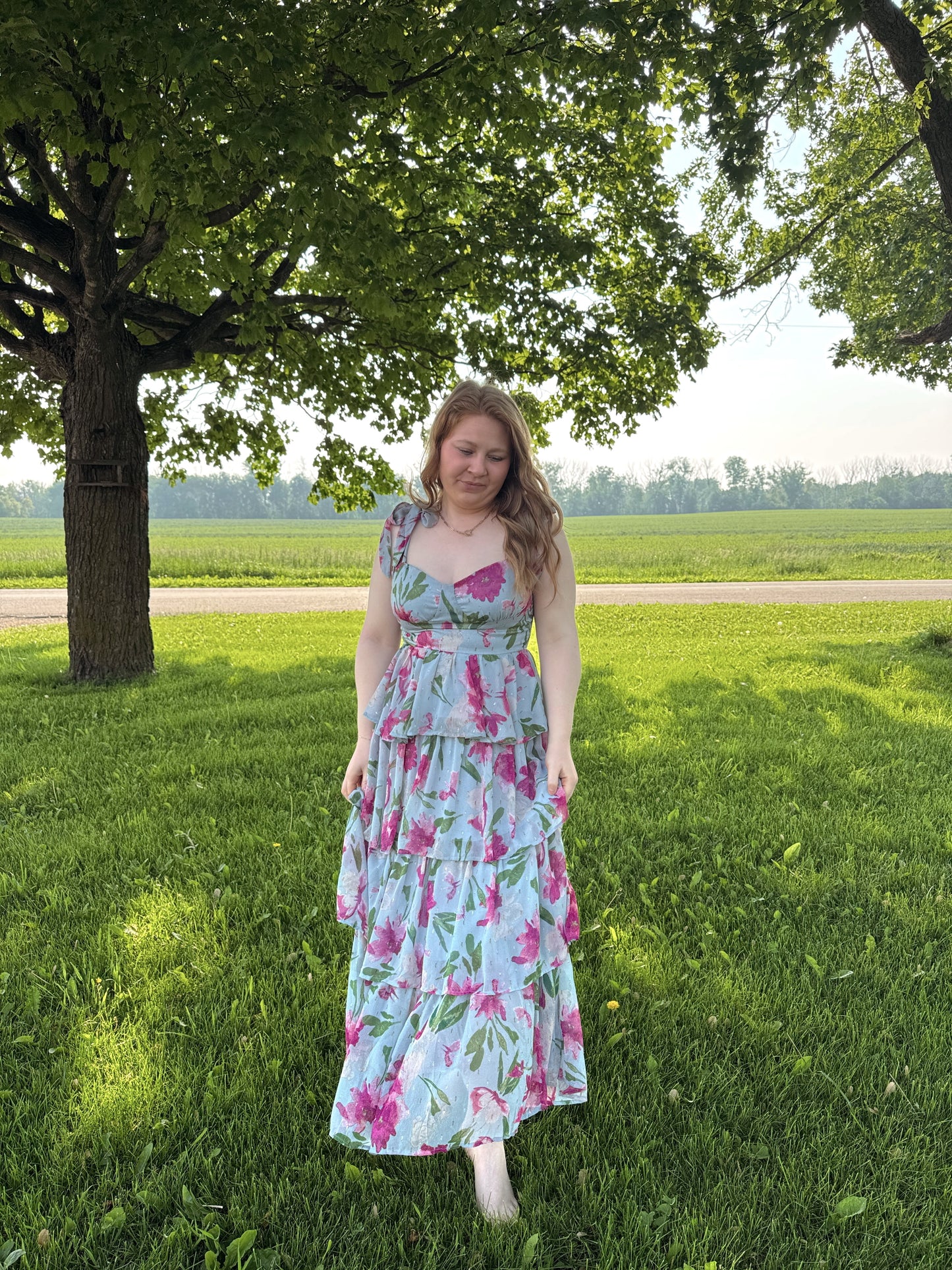 Dusty Blue Floral Midi Dress