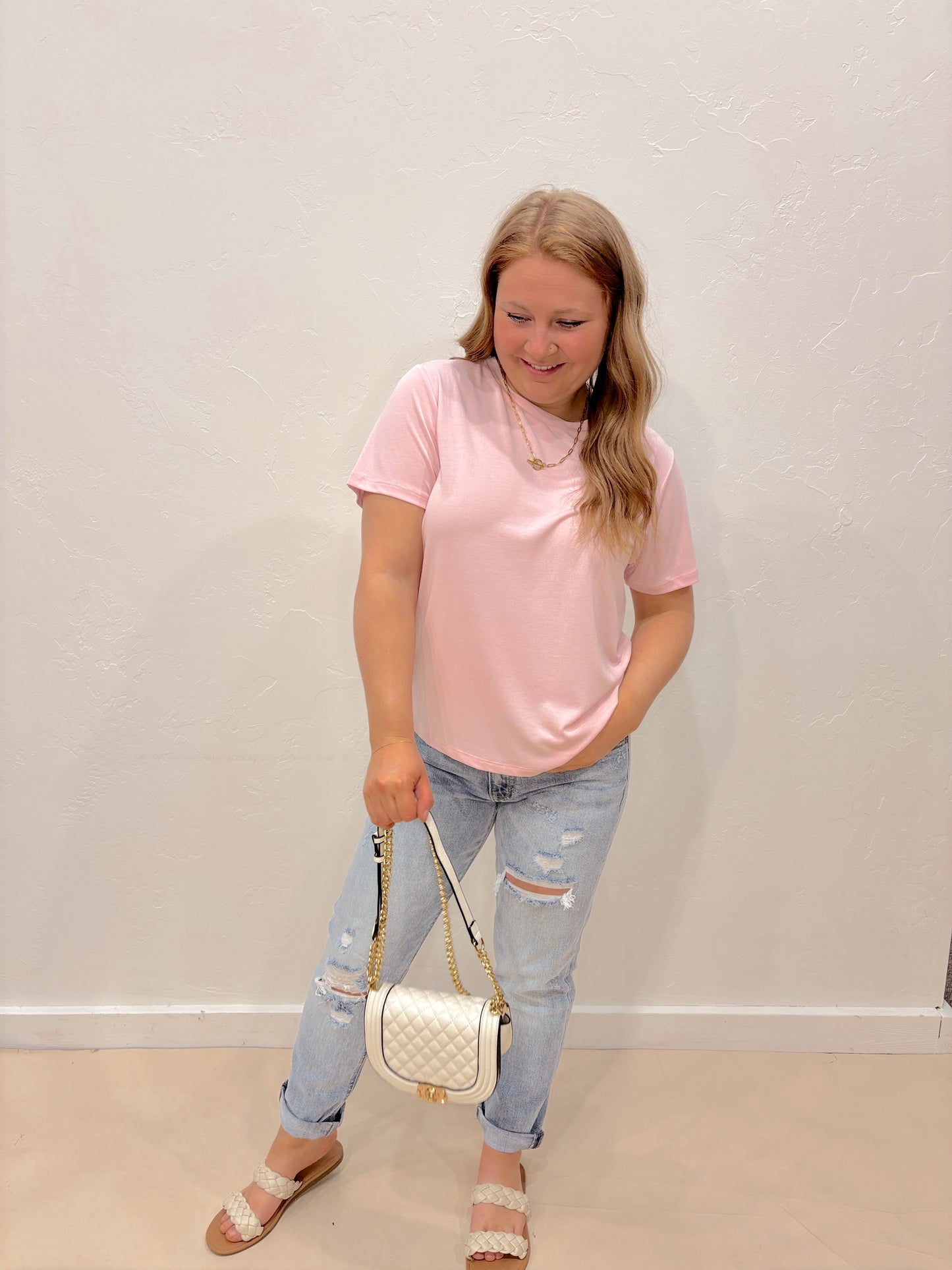 Basic Round Neck Tee - Soft Pink