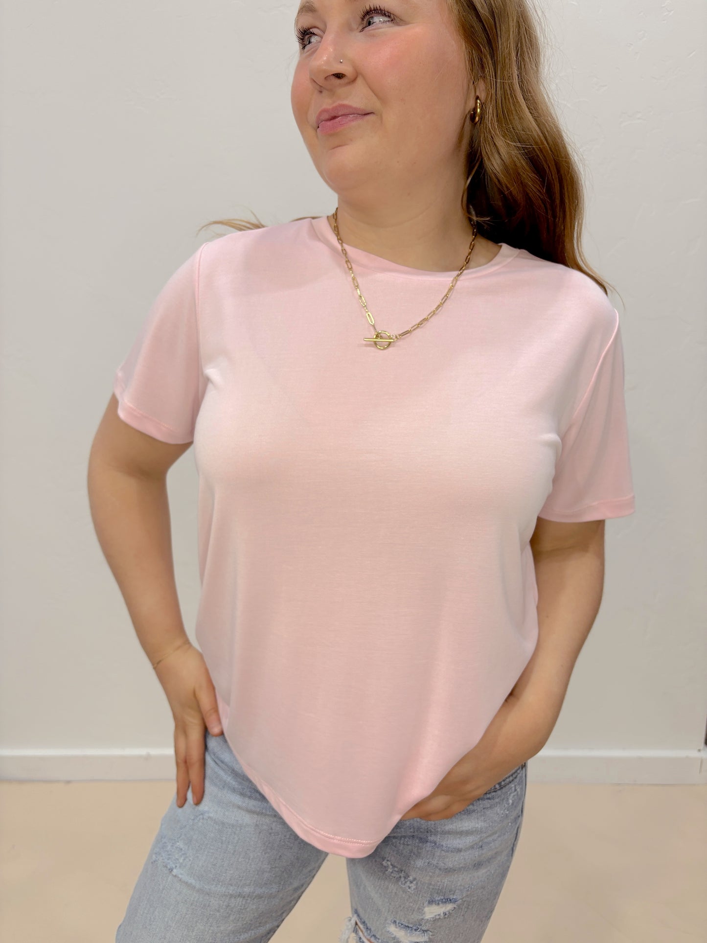 Basic Round Neck Tee - Soft Pink