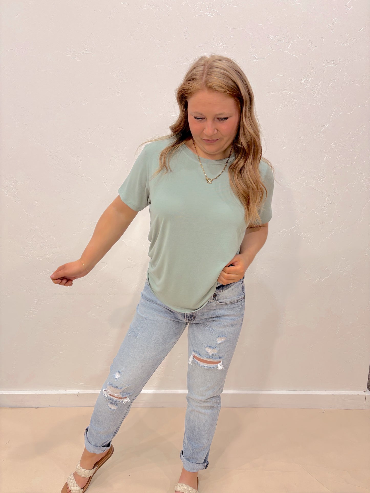 Basic Round Neck Tee - Sage Green