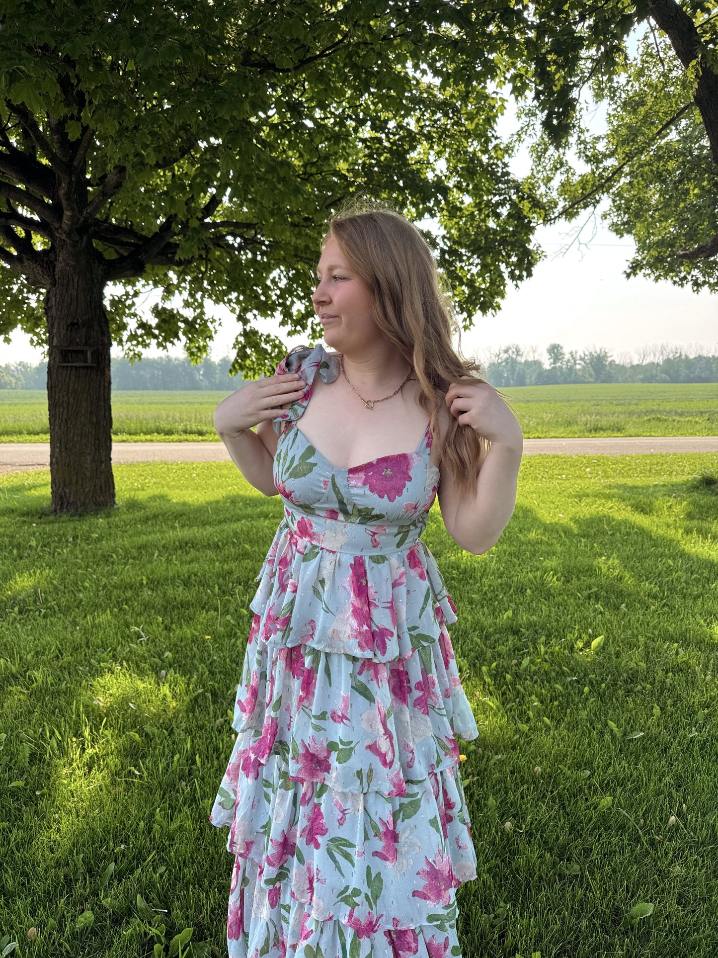 Dusty Blue Floral Midi Dress