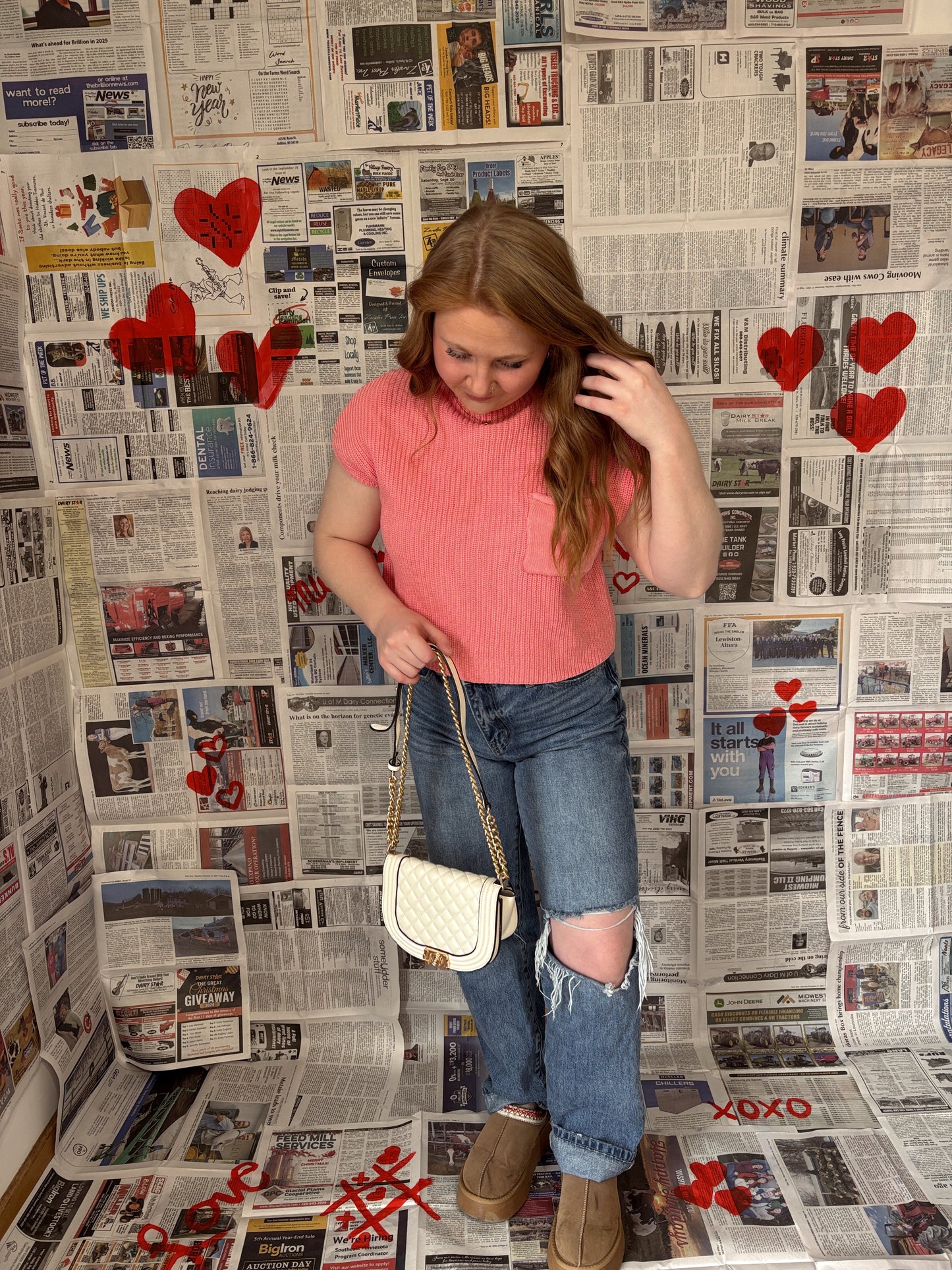 Love Bird Cropped Mock Neck Sweater-Pink