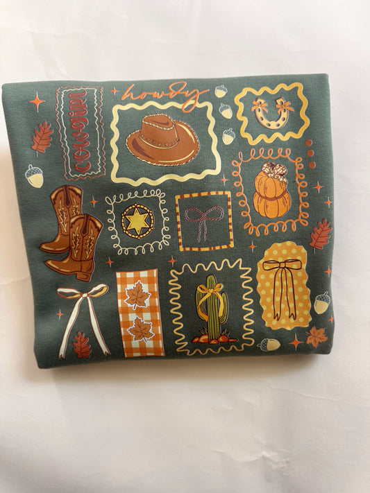 Fall Cowgirl Collage Crewneck