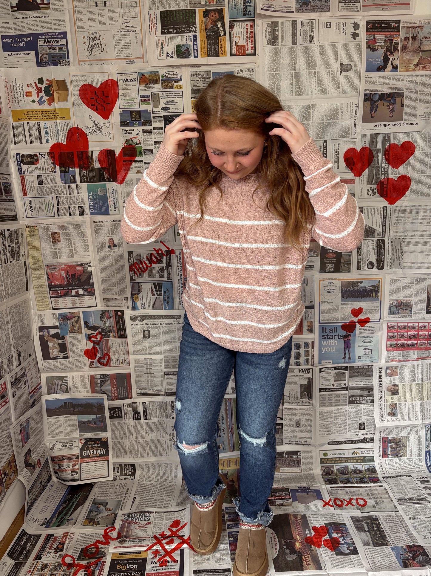 Hugs and Kisses Stripped Lightweight Sweater