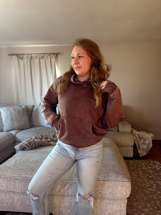 Brown Acid Wash Hoodie