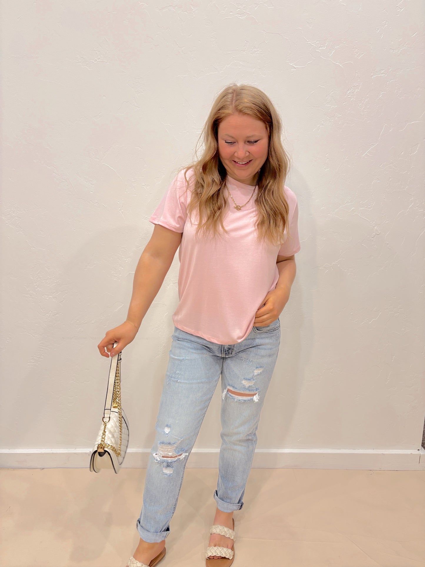 Basic Round Neck Tee - Soft Pink