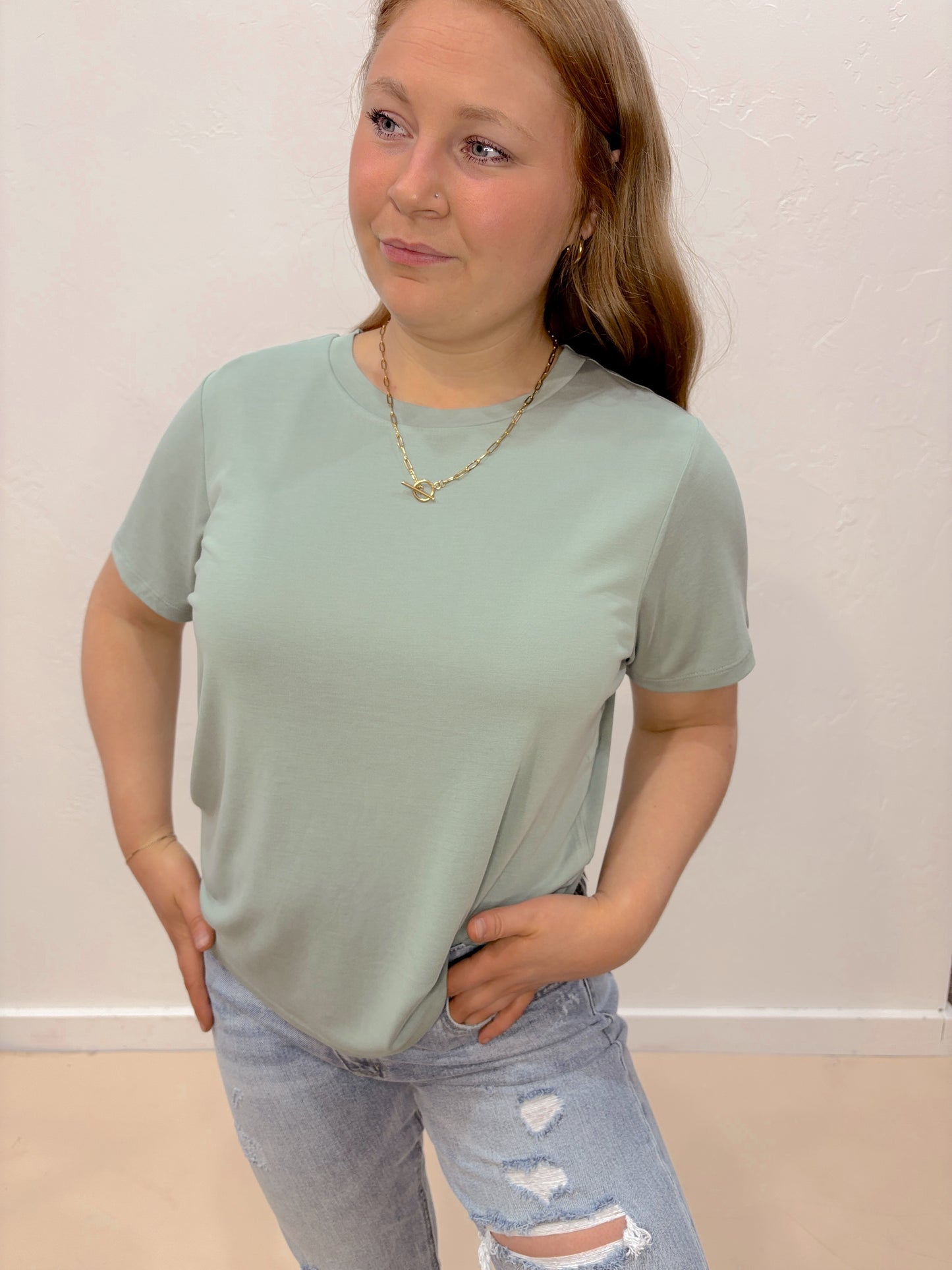 Basic Round Neck Tee - Sage Green