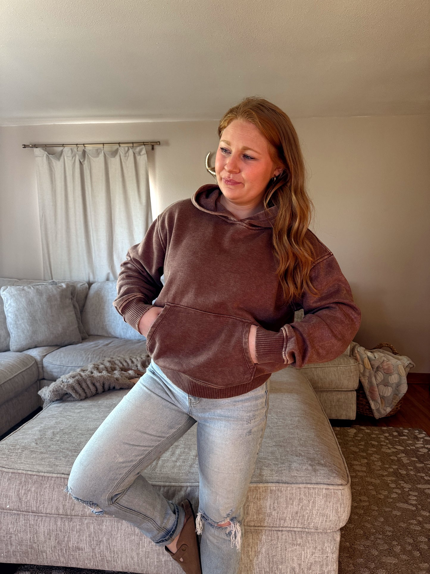 Brown Acid Wash Hoodie