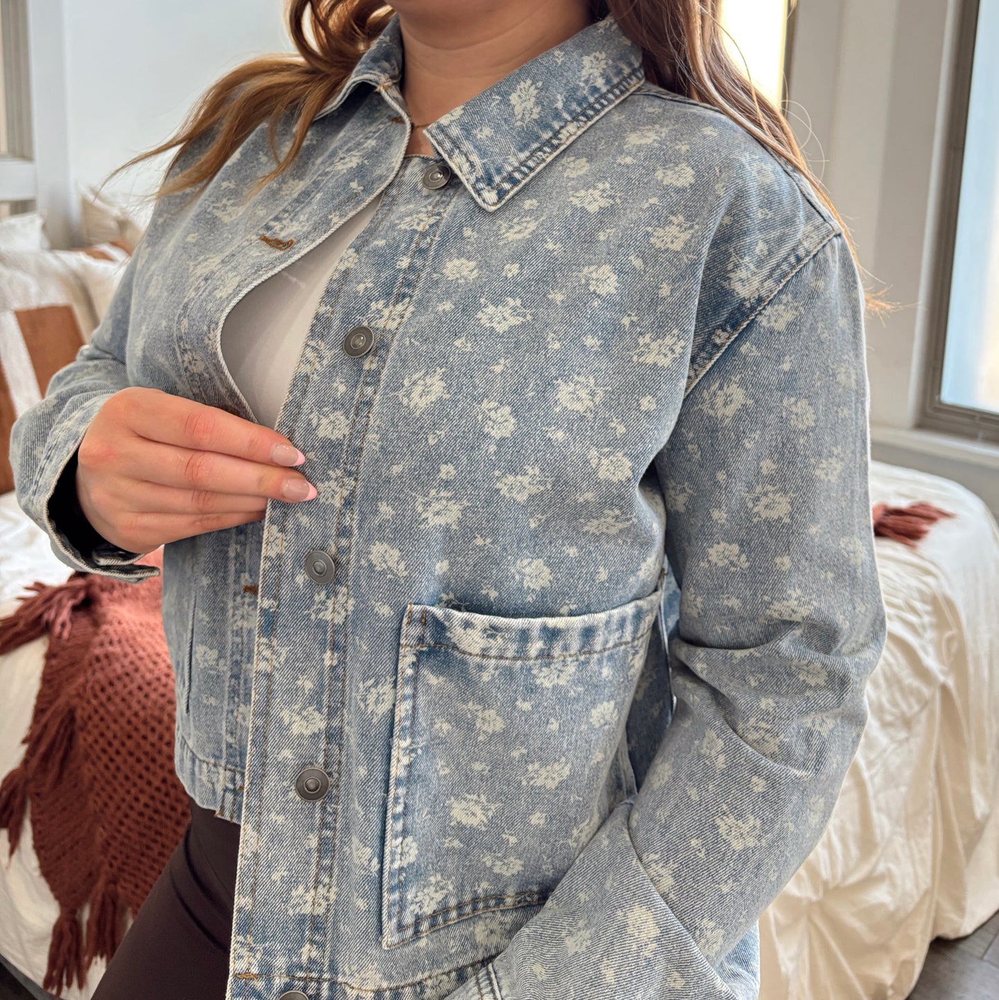 Washed Floral Denim Jacket