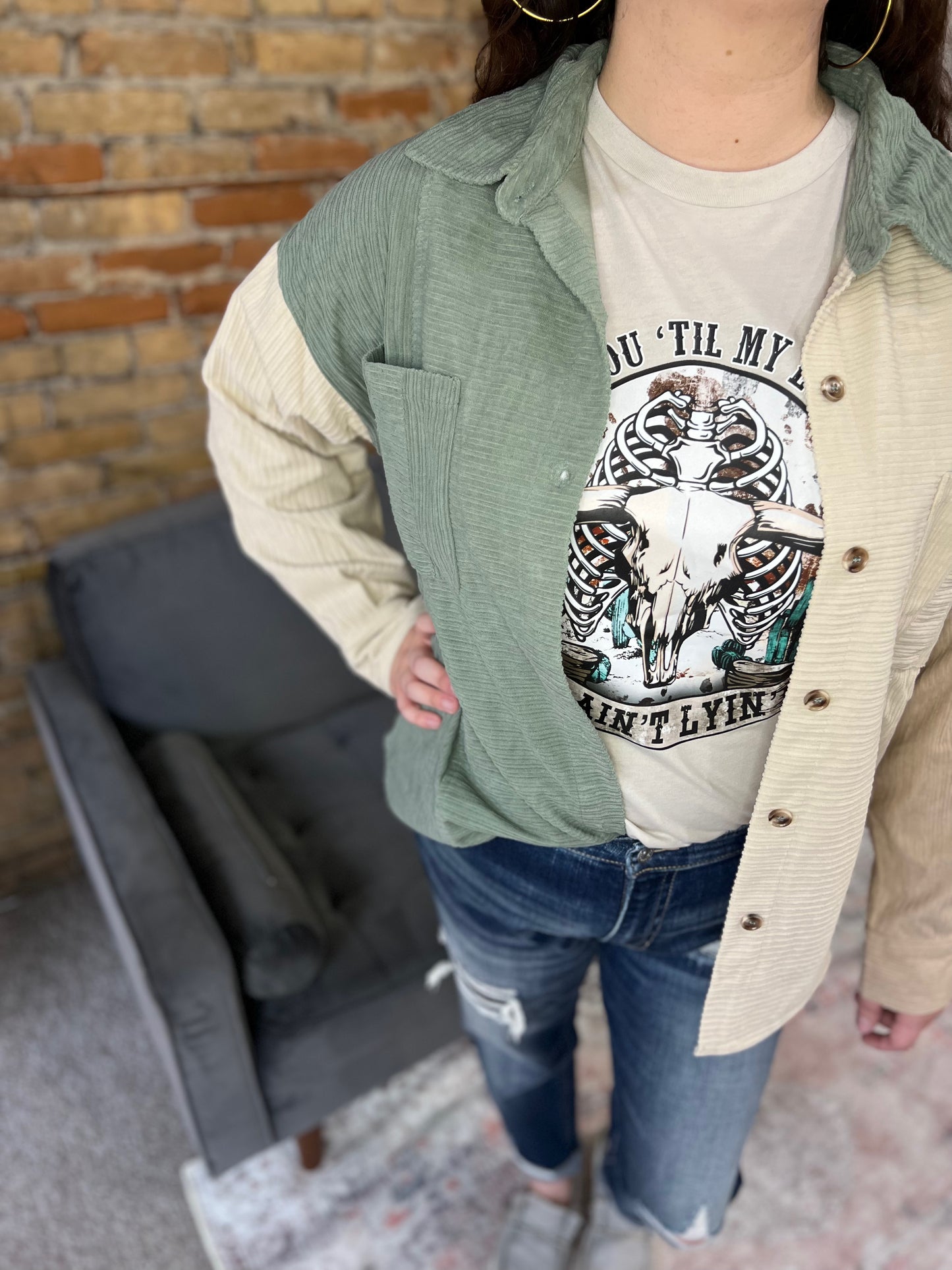 Sage Color Block Shacket