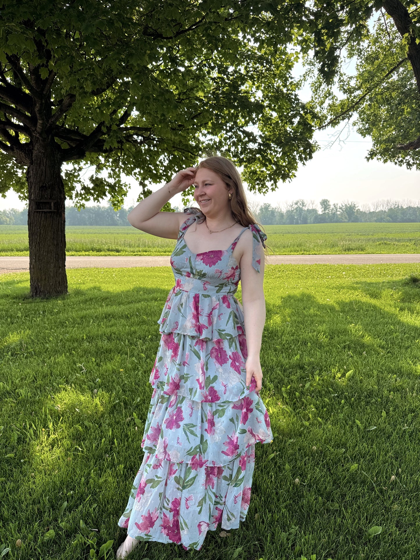 Dusty Blue Floral Midi Dress