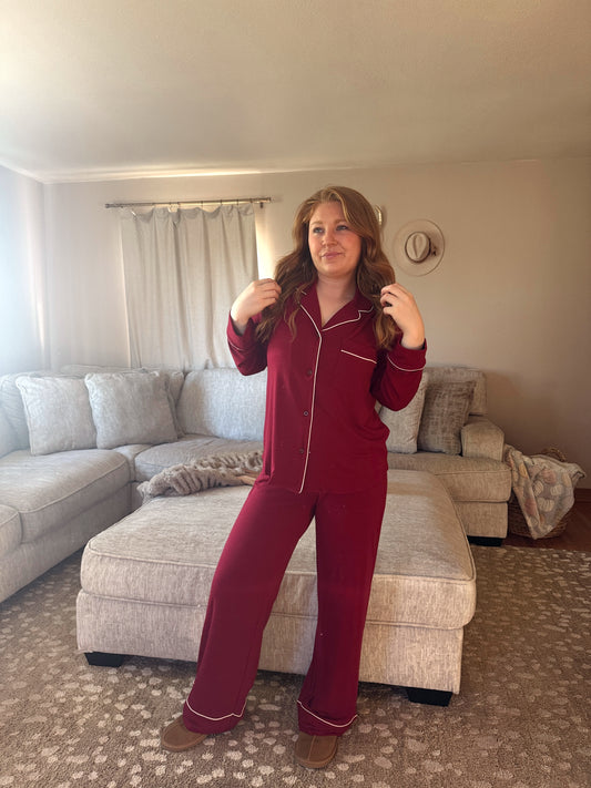Long Sleeve Pjs - Burgundy