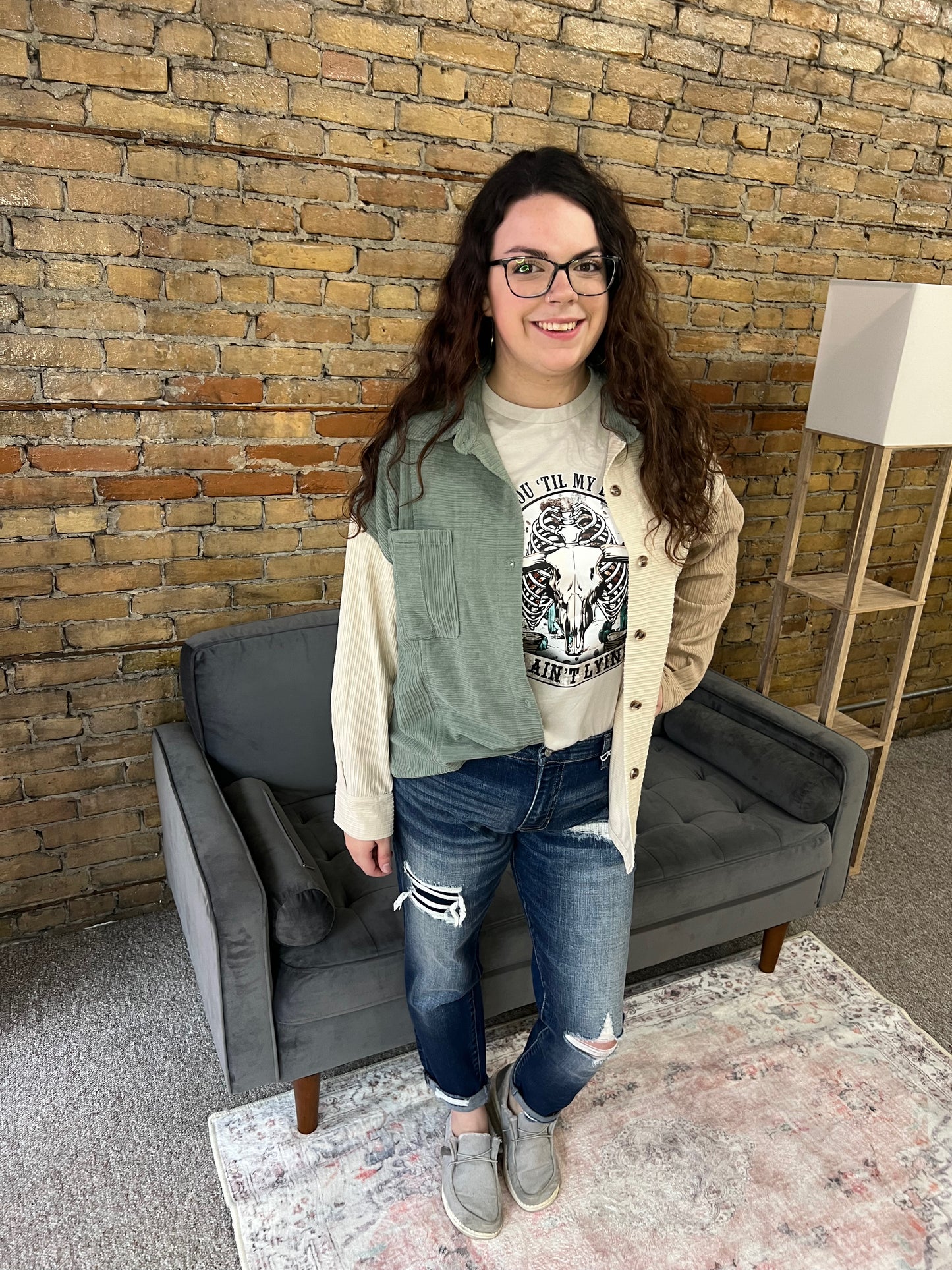 Sage Color Block Shacket