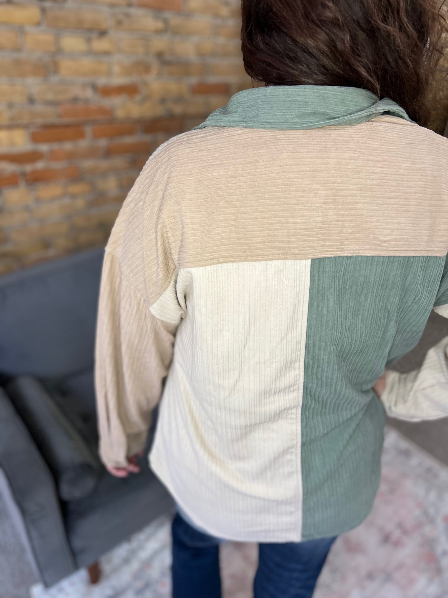 Sage Color Block Shacket
