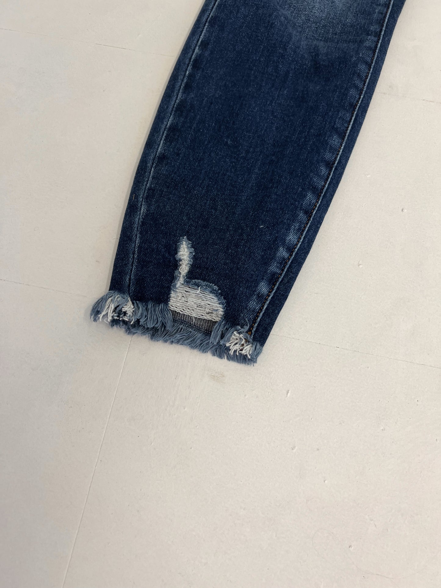 High Rise Raw Hem Ankle Skinny