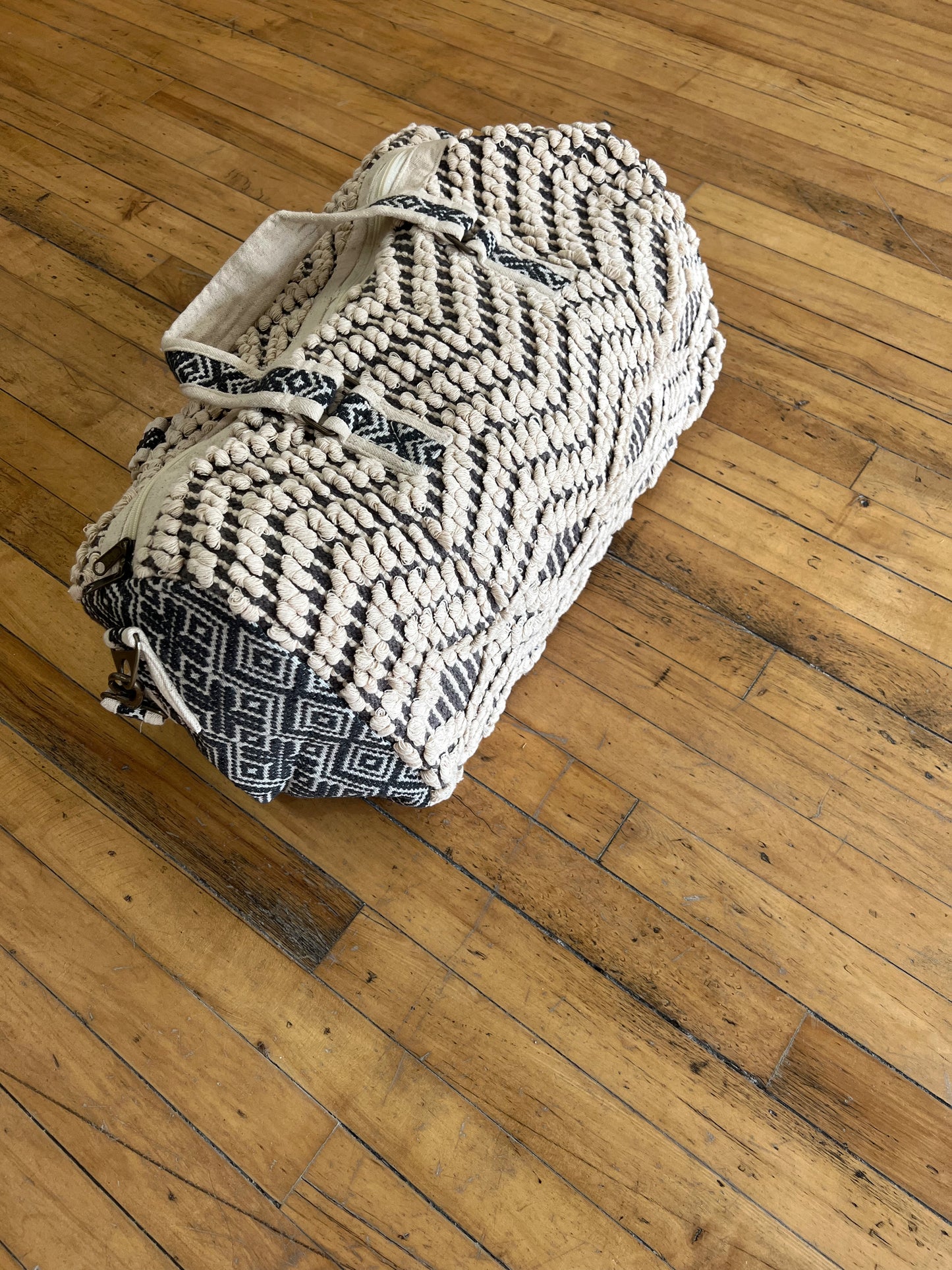 Gray and Cream Woven Duffel